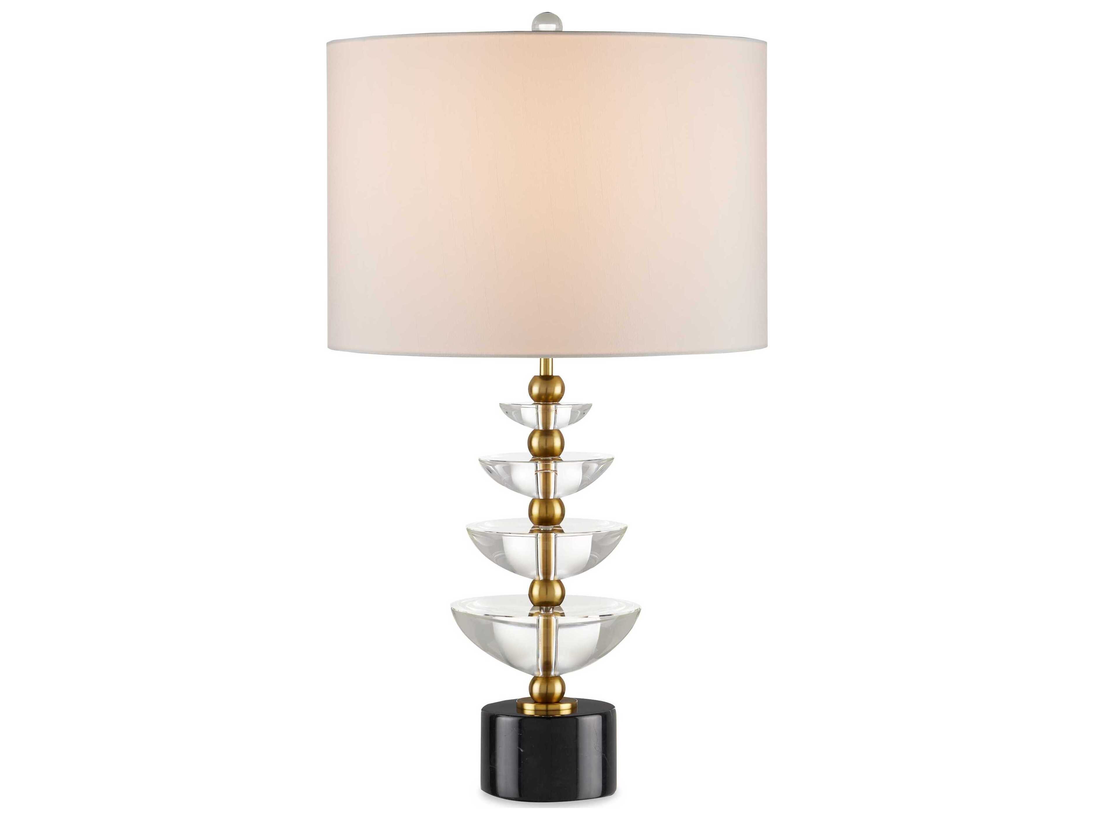 Currey & Company Waterfall Clear Natural Brass Off White Shantung Buffet Lamp