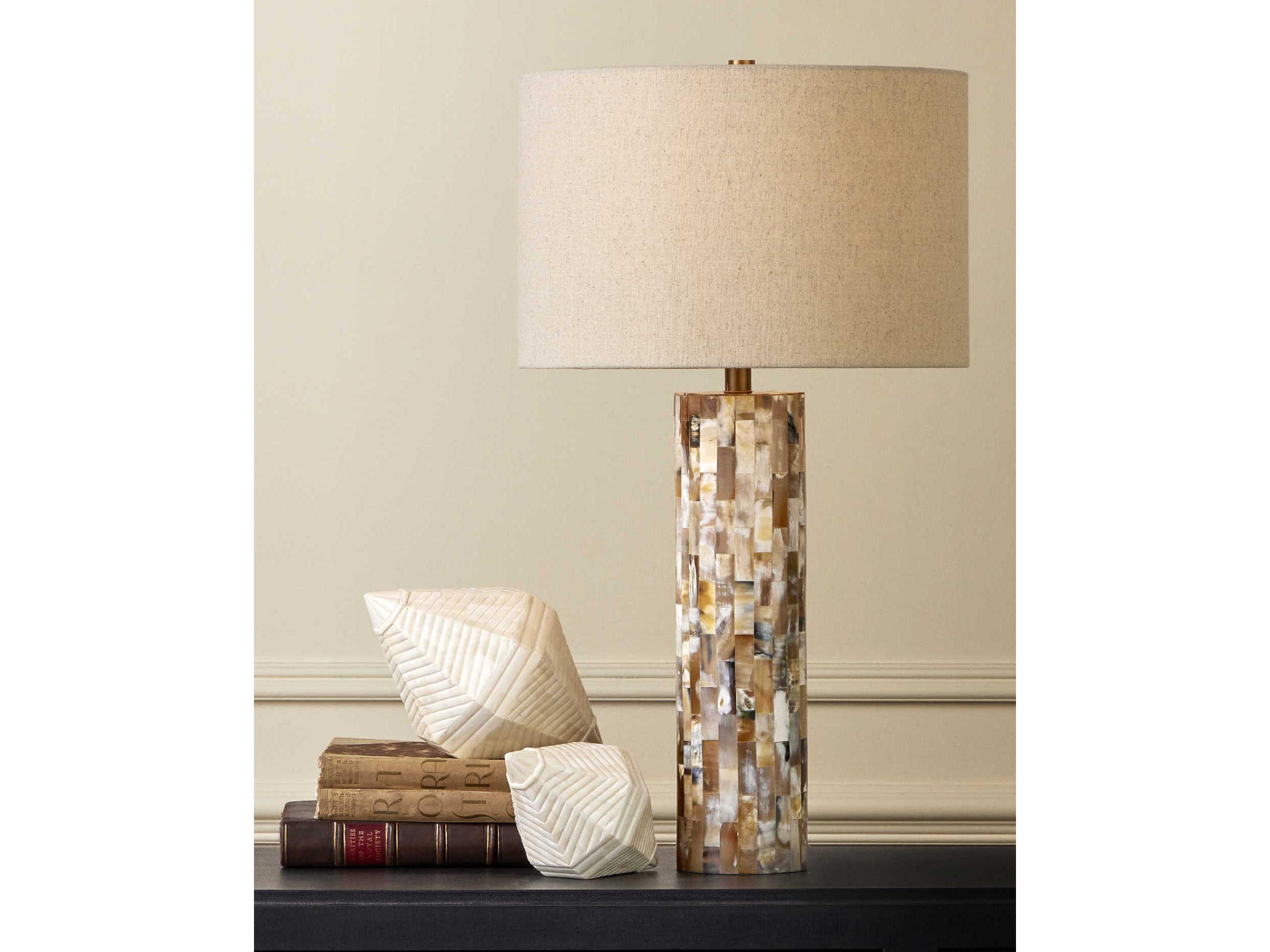 Currey & Company Colevile Natural Beige Linen Brown Buffet Lamp