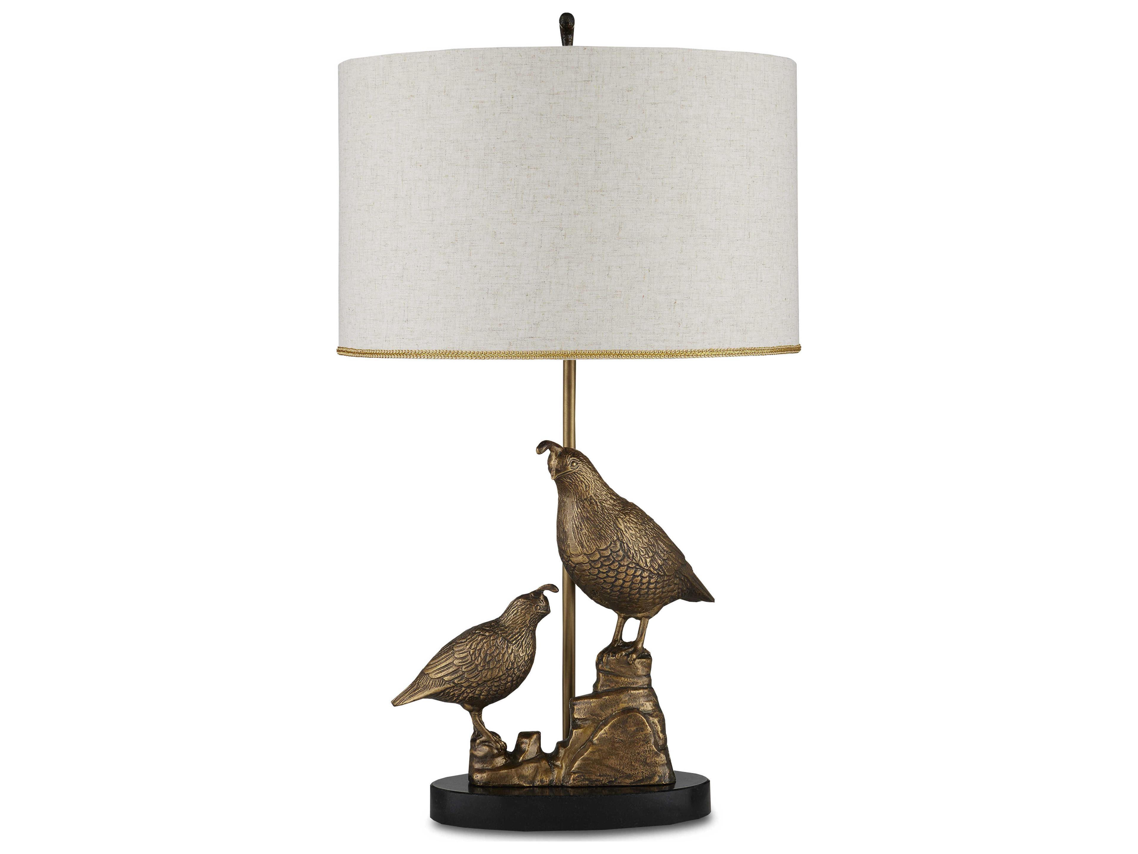 Currey & Company Codorniz Antique Brass Black Natural Linen With Gold Foil Lining Buffet Lamp