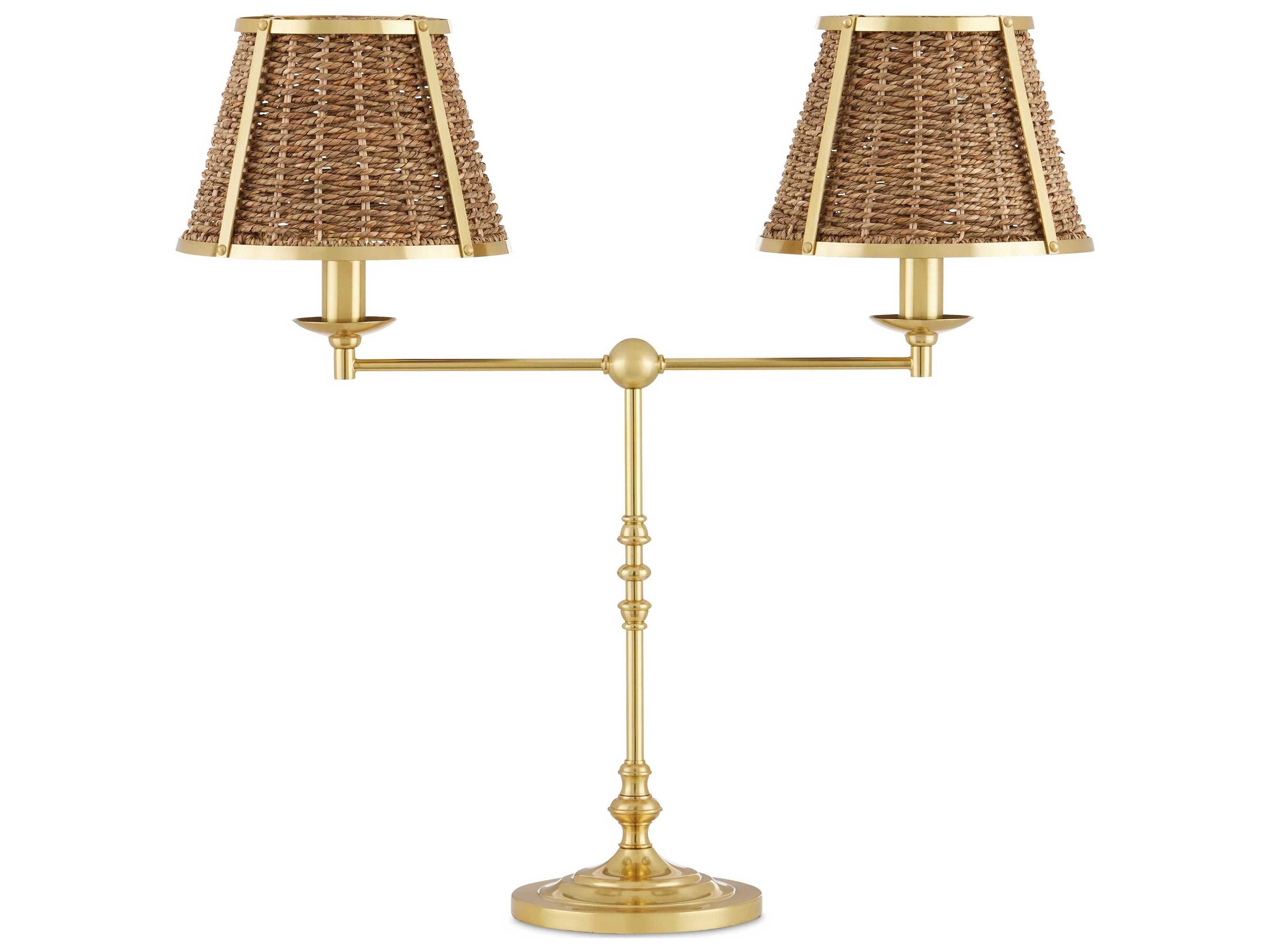 Currey & Company Deauville Polished Brass Natural Seagrass Buffet Lamp