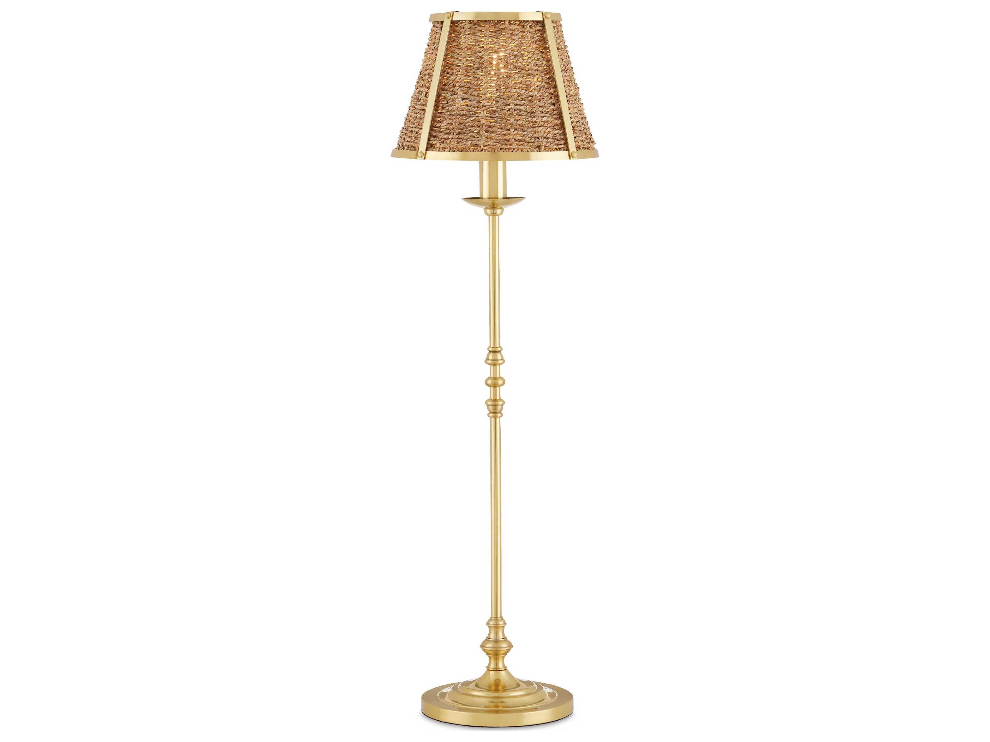 Currey & Company Deauville Polished Brass Natural Seagrass Buffet Lamp