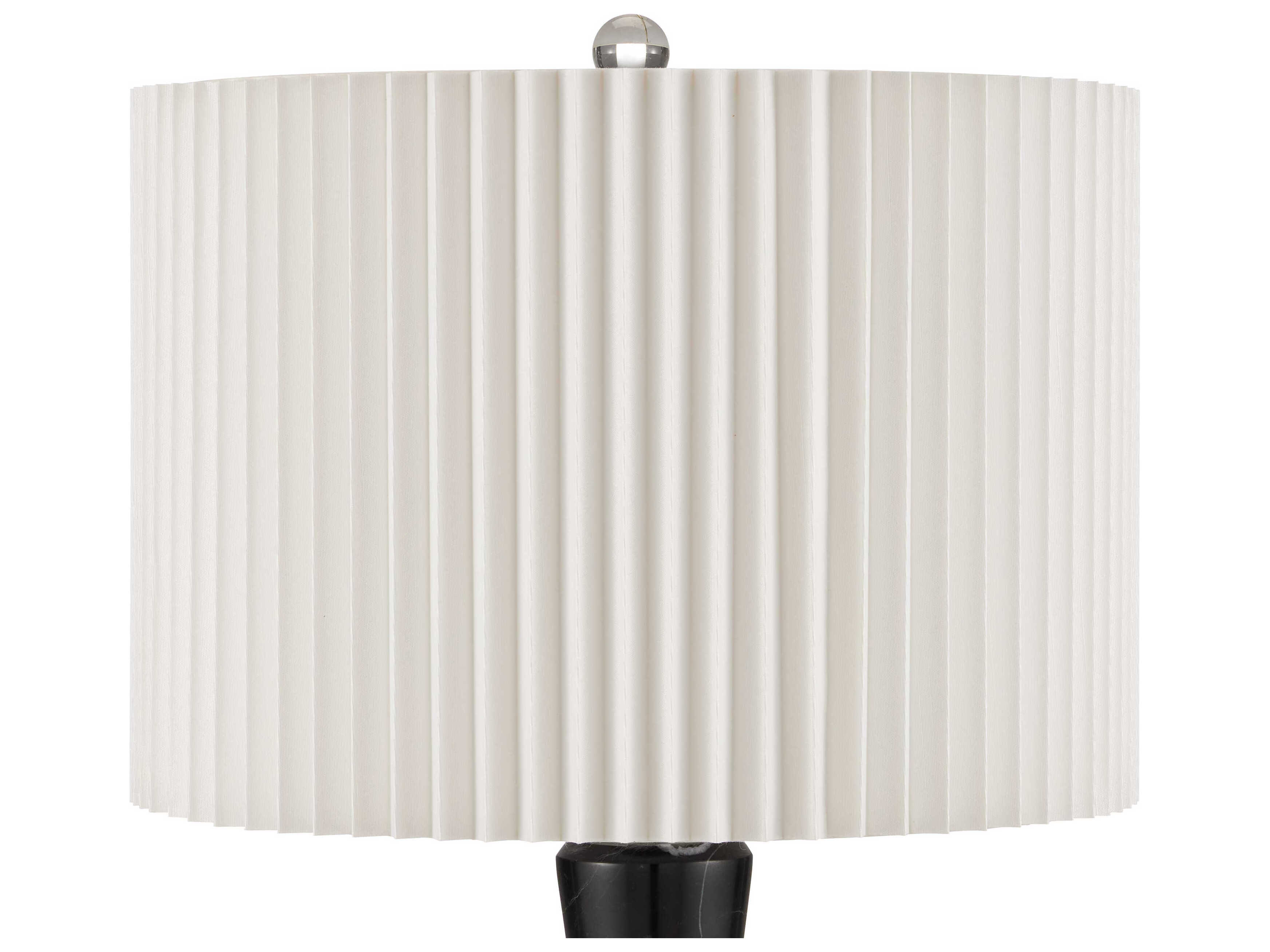 Currey & Company Edelmar Natural Brass Clear Off White Shantung Knife Pleated Black Buffet Lamp