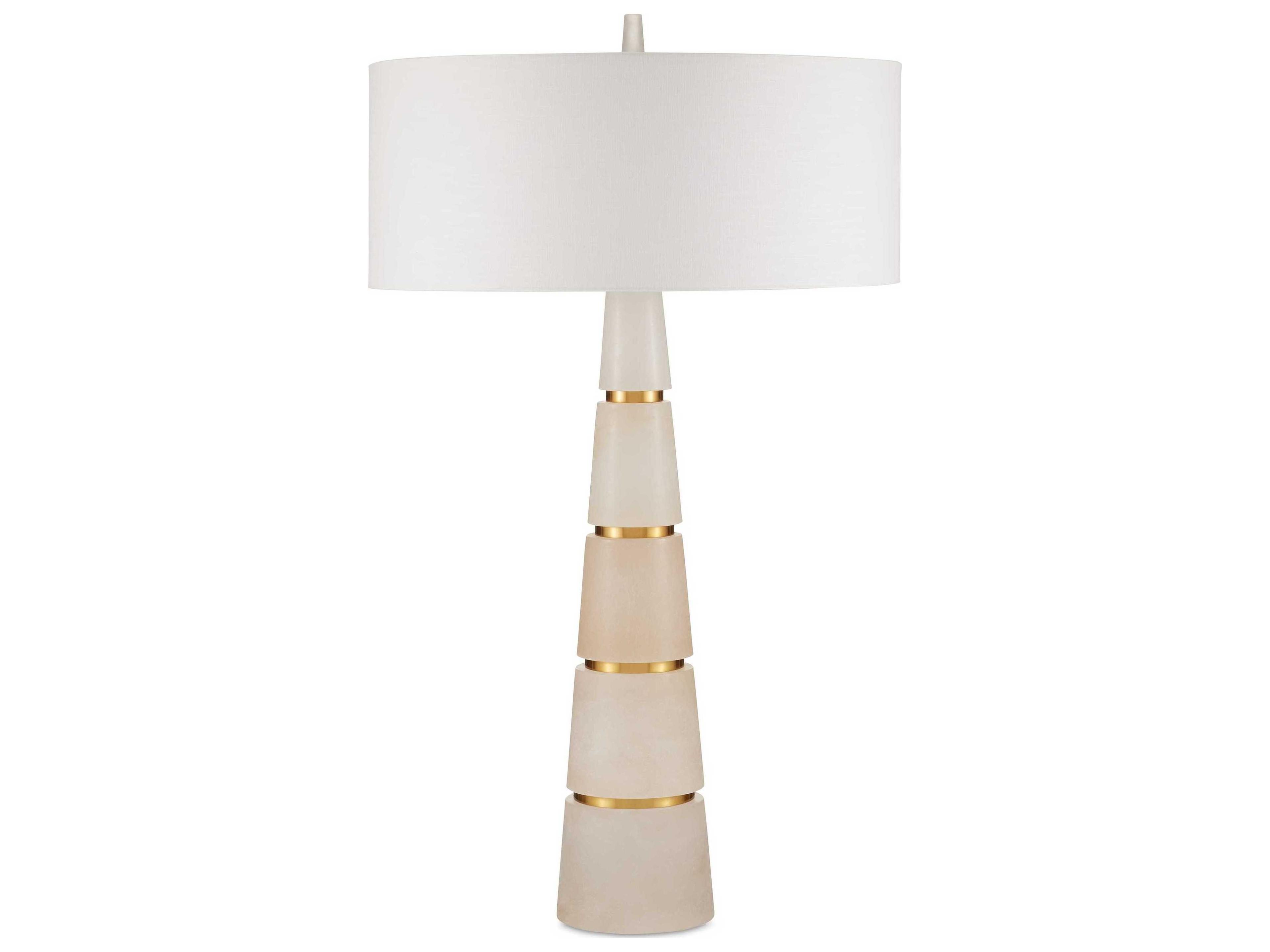 Currey & Company Eleanora Natural Brass Off White Linen Buffet Lamp