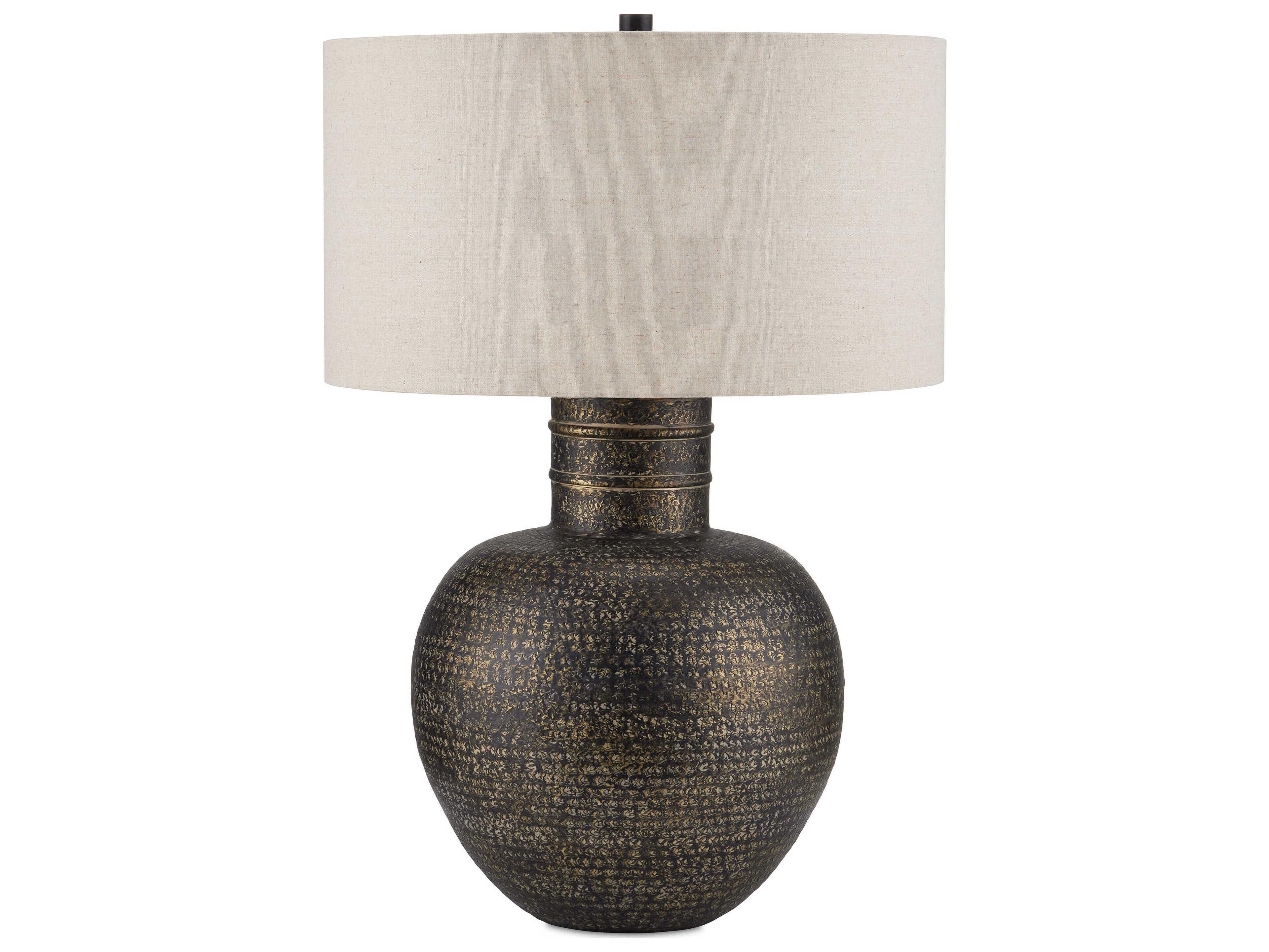 Currey & Company Braille Antique Brass Natural Linen Buffet Lamp