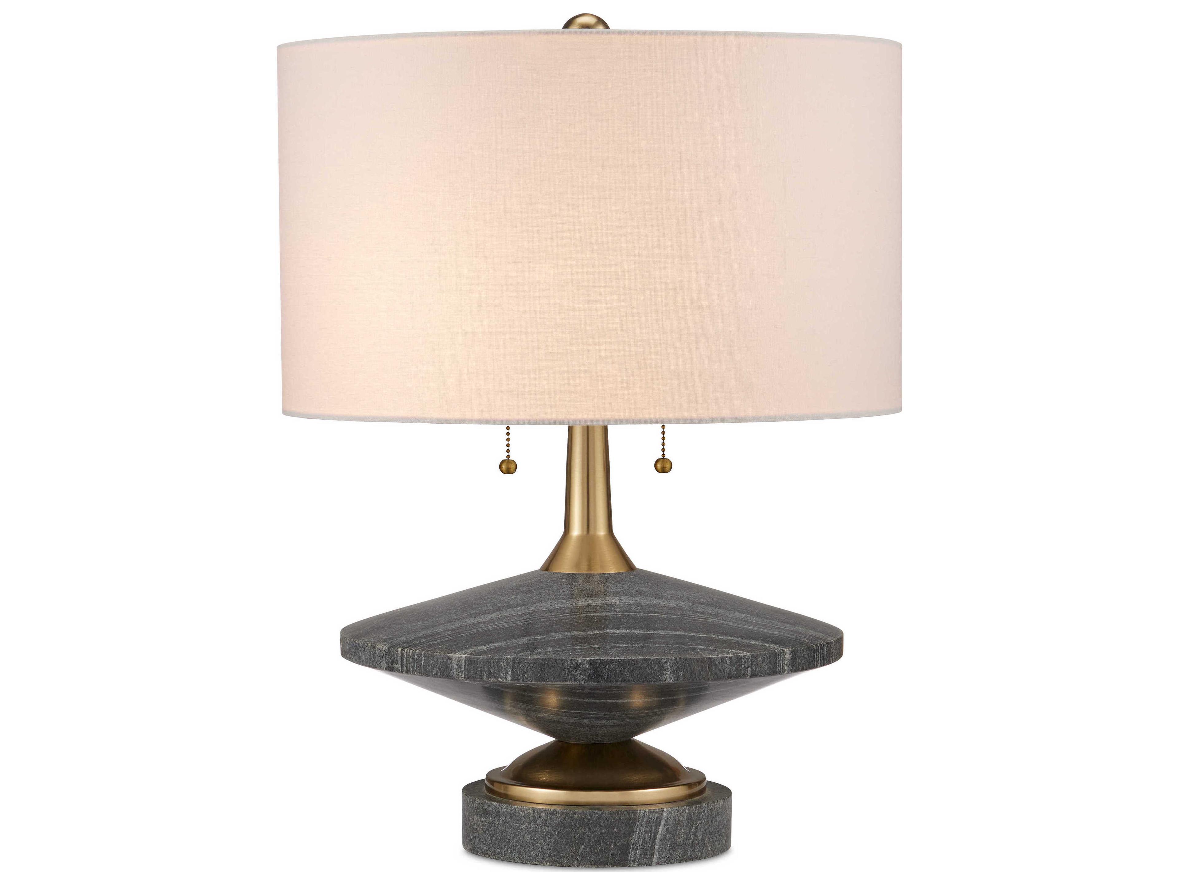 Currey & Company Jebel Natural Brushed Brass Beige Linen Table Lamp
