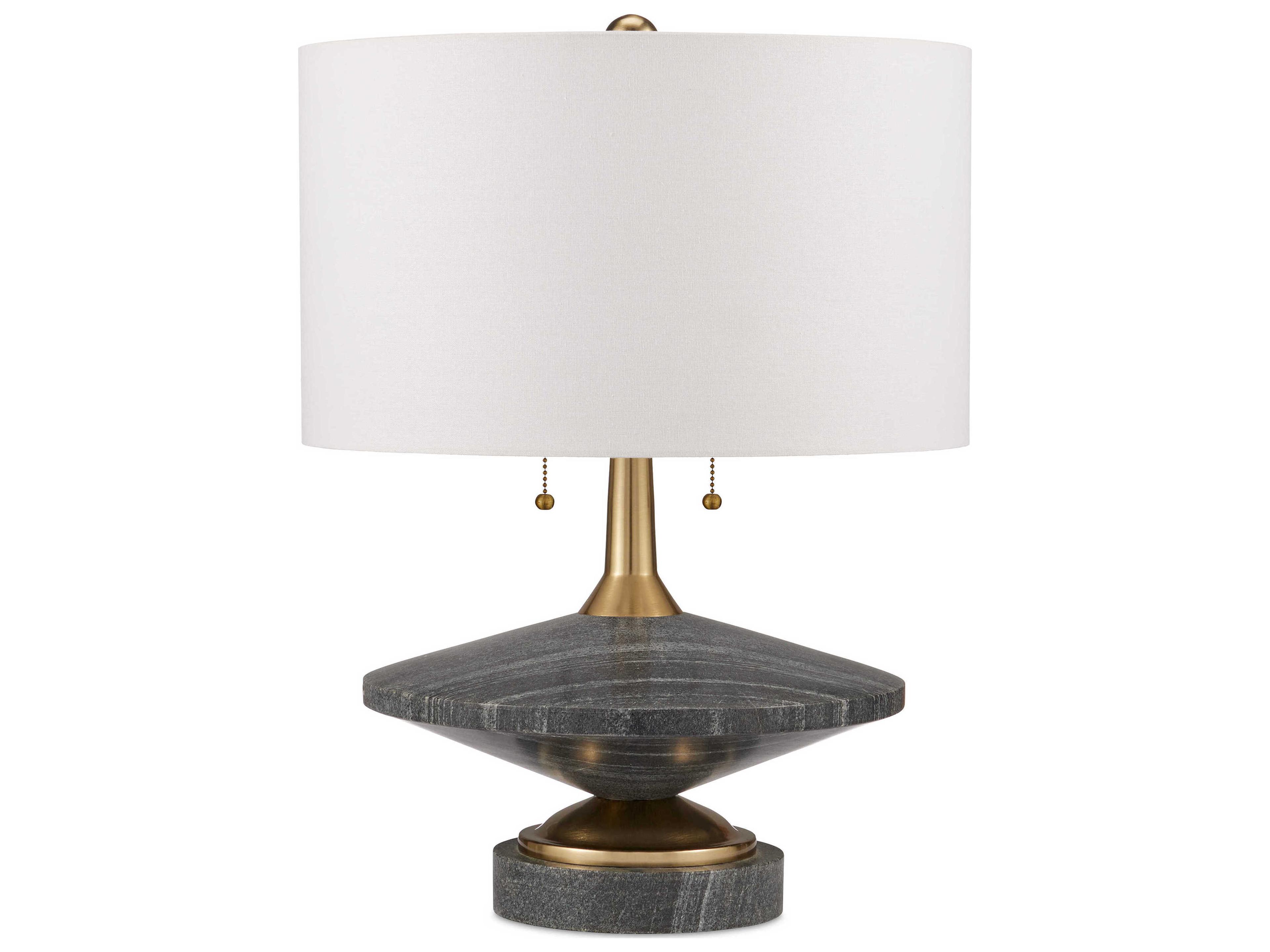 Currey & Company Jebel Natural Brushed Brass Beige Linen Table Lamp