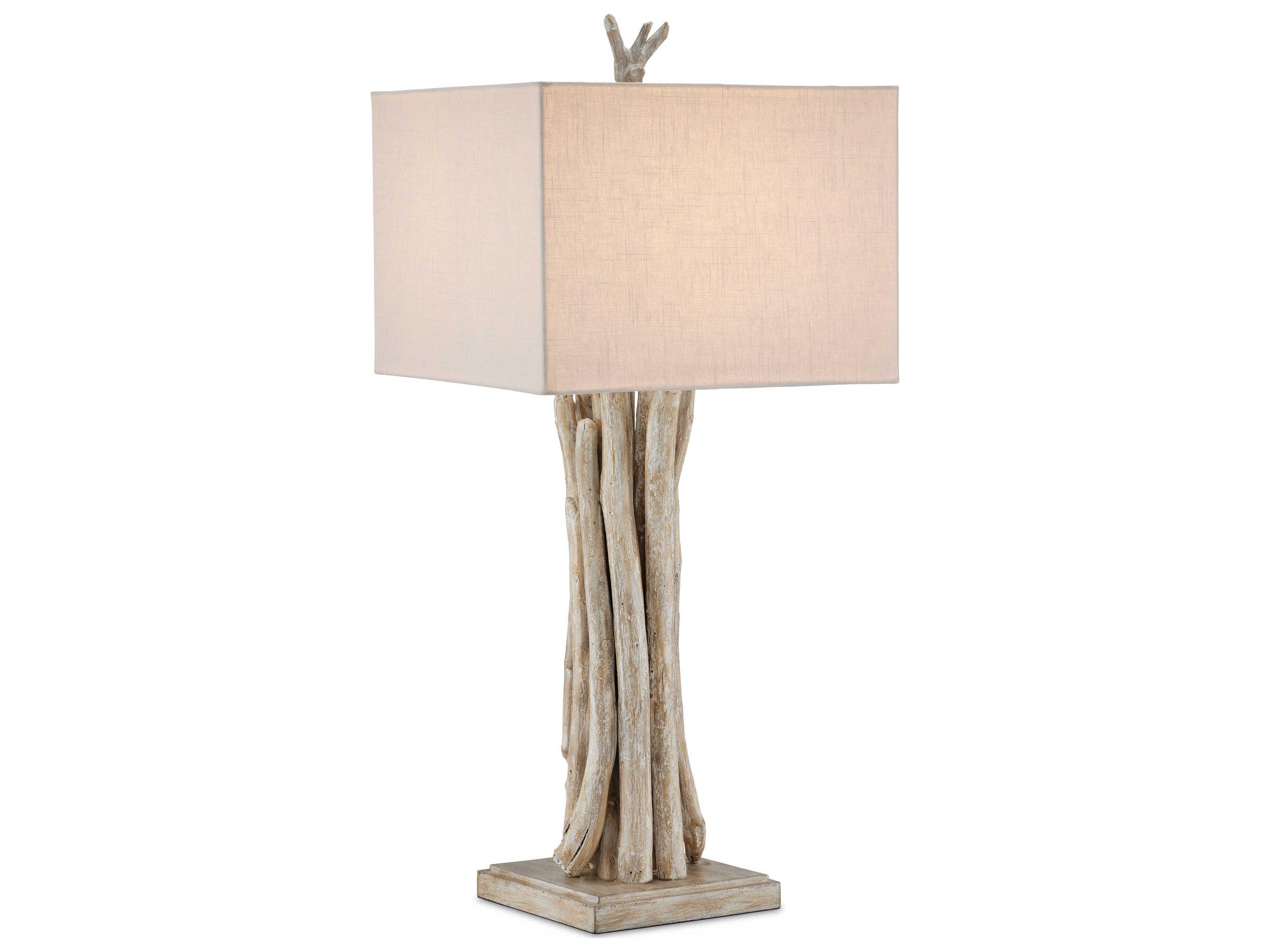 Currey & Company Driftwood Whitewashed Off White Linen Buffet Lamp