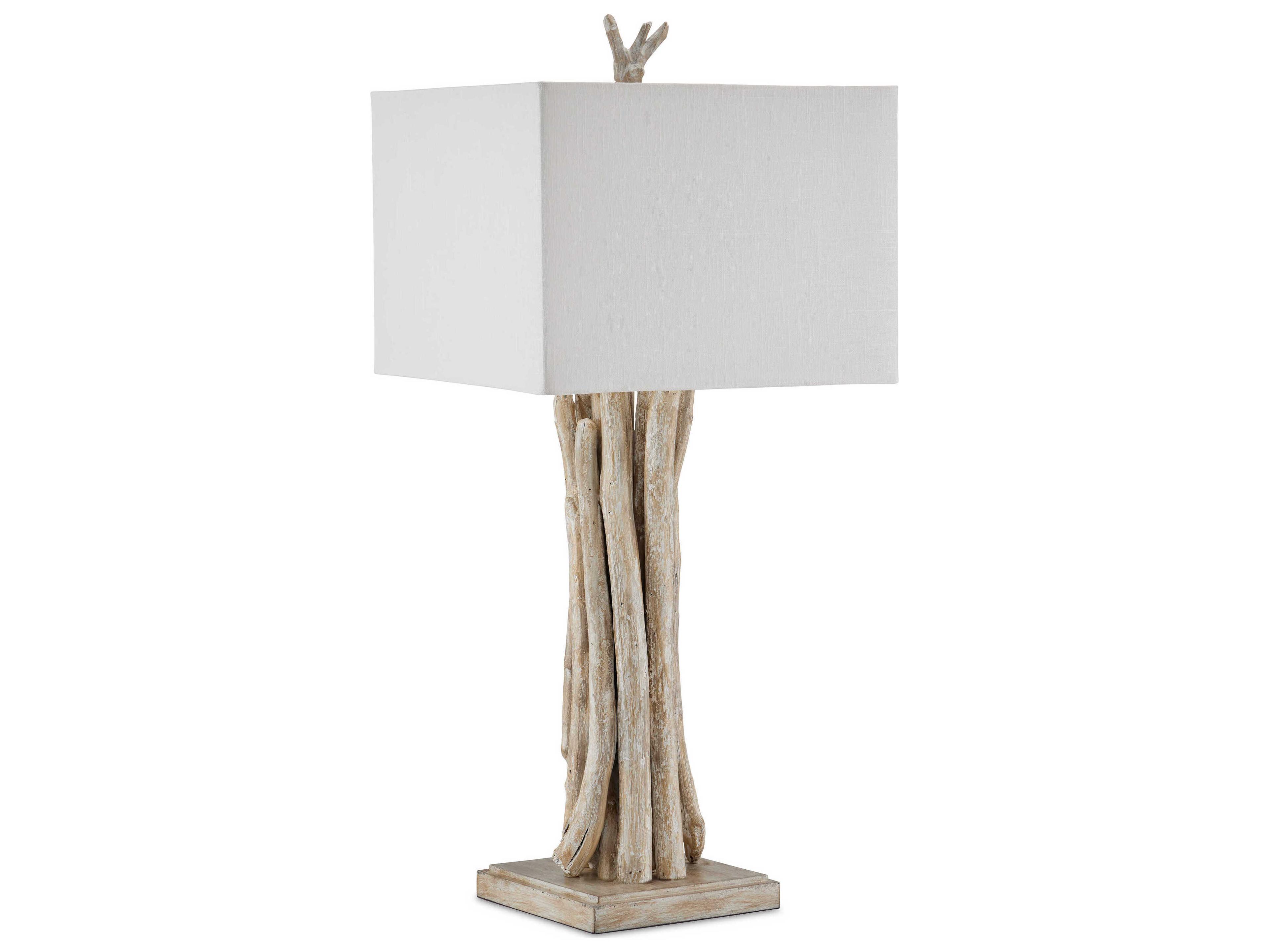 Currey & Company Driftwood Whitewashed Off White Linen Buffet Lamp
