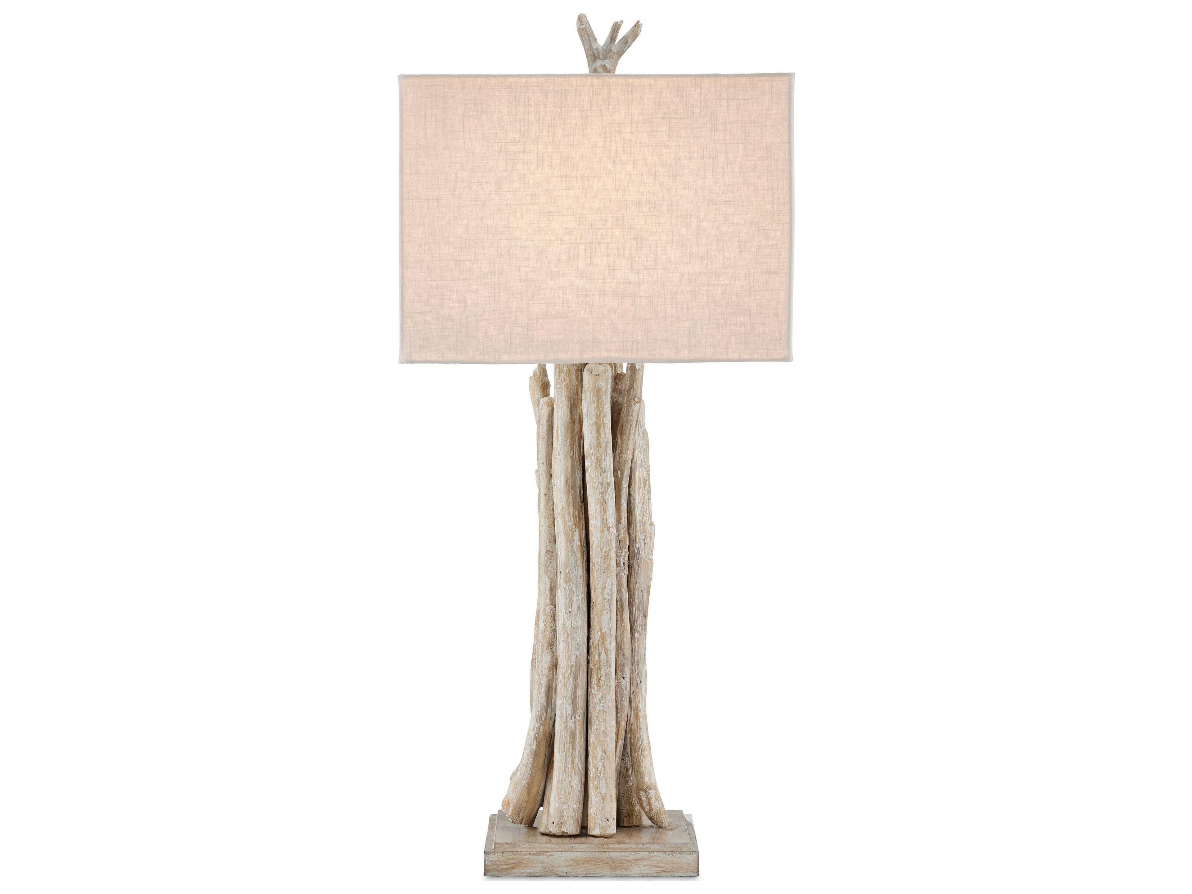 Currey & Company Driftwood Whitewashed Off White Linen Buffet Lamp