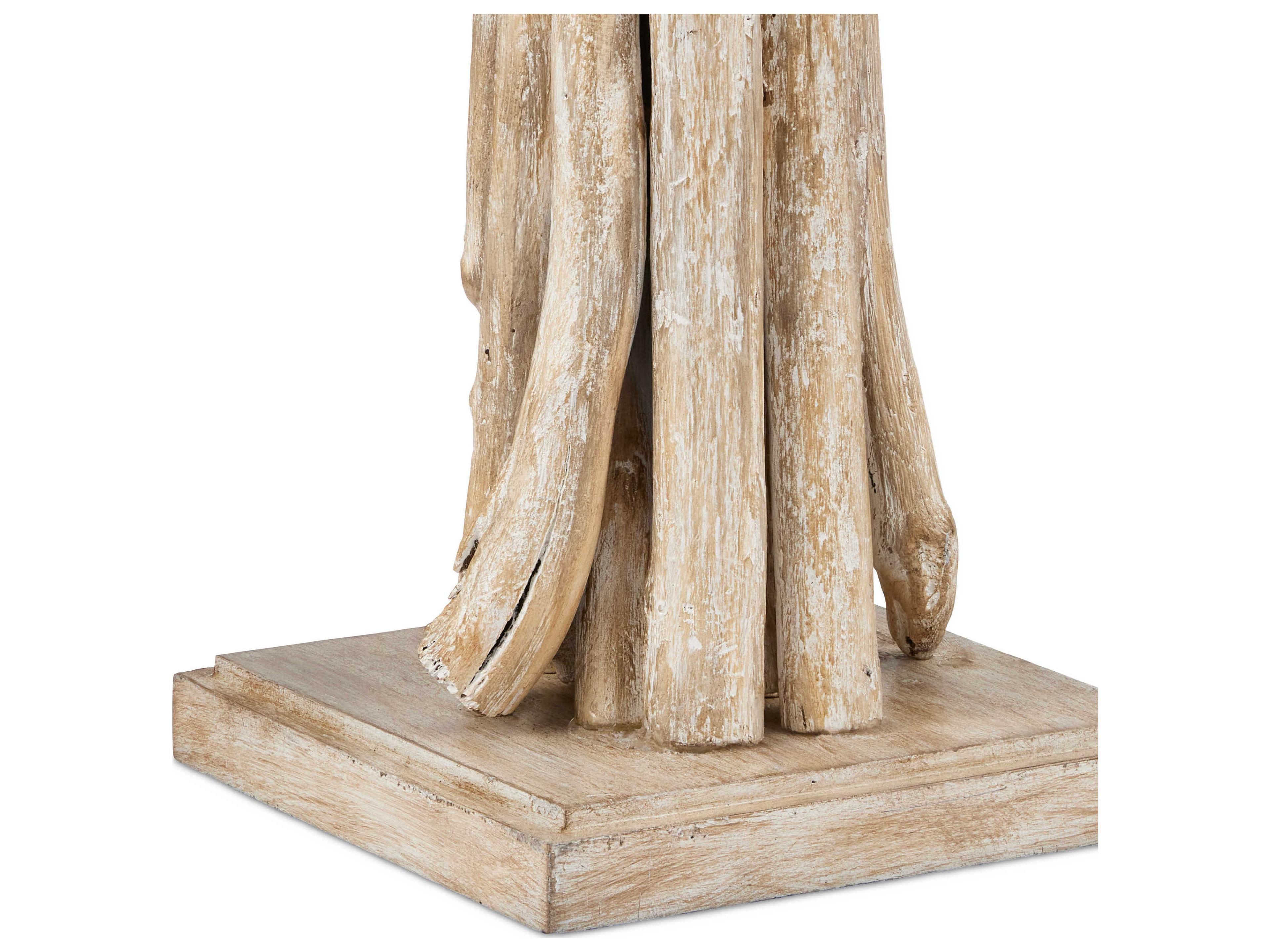 Currey & Company Driftwood Whitewashed Off White Linen Buffet Lamp