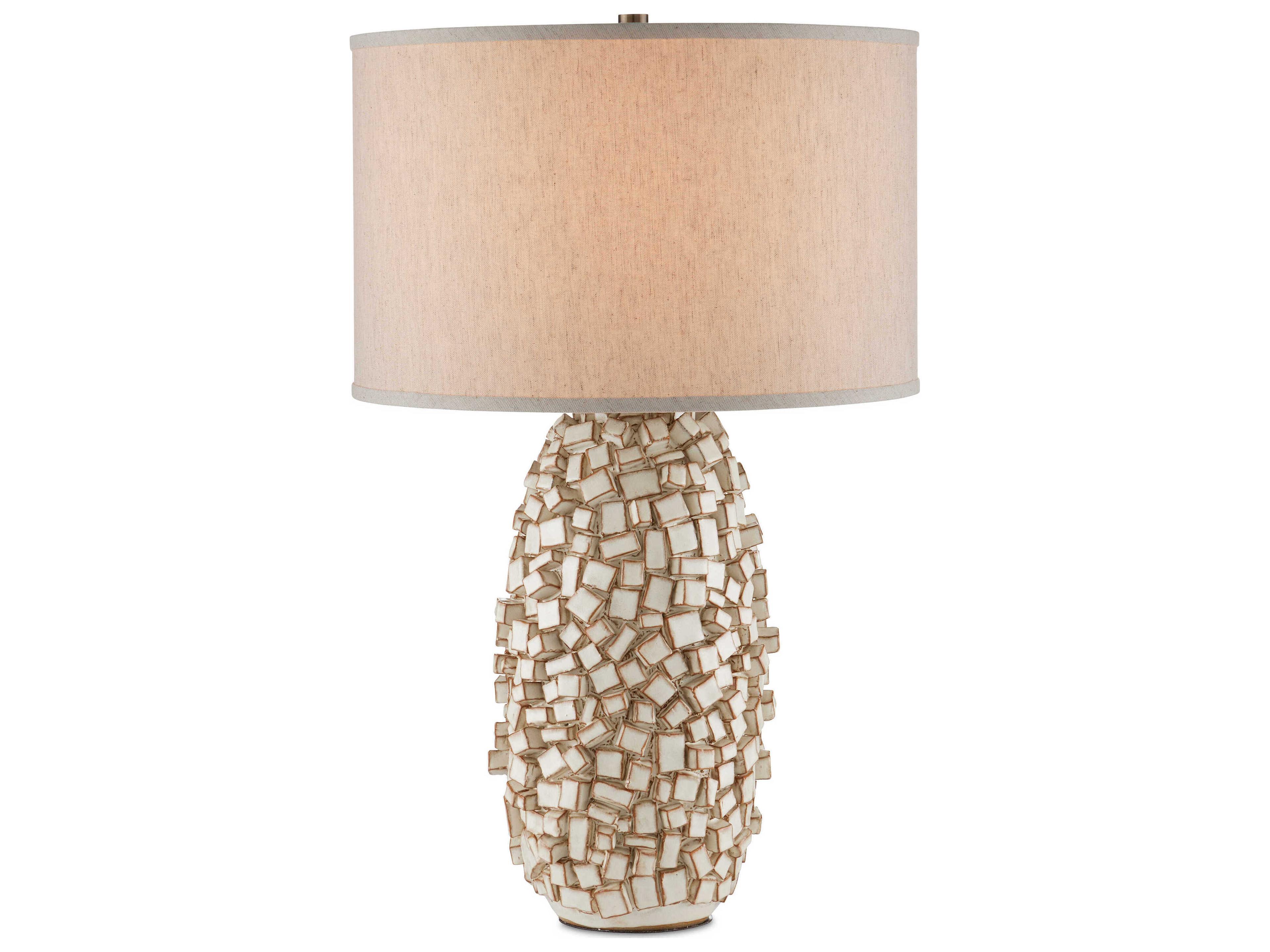 Currey & Company Sugar Cube Ivory Brown Natural Linen Buffet Lamp
