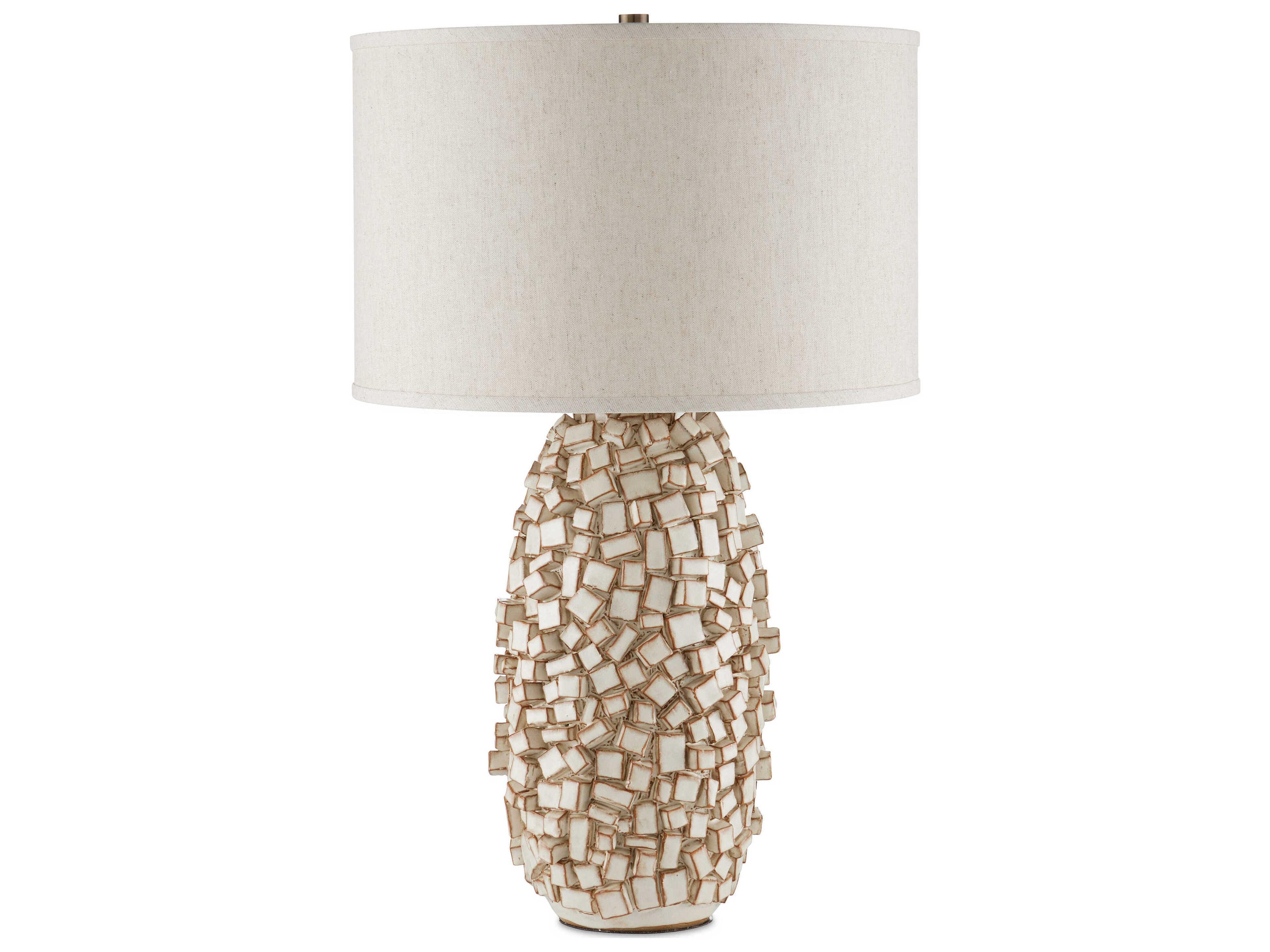 Currey & Company Sugar Cube Ivory Brown Natural Linen Buffet Lamp