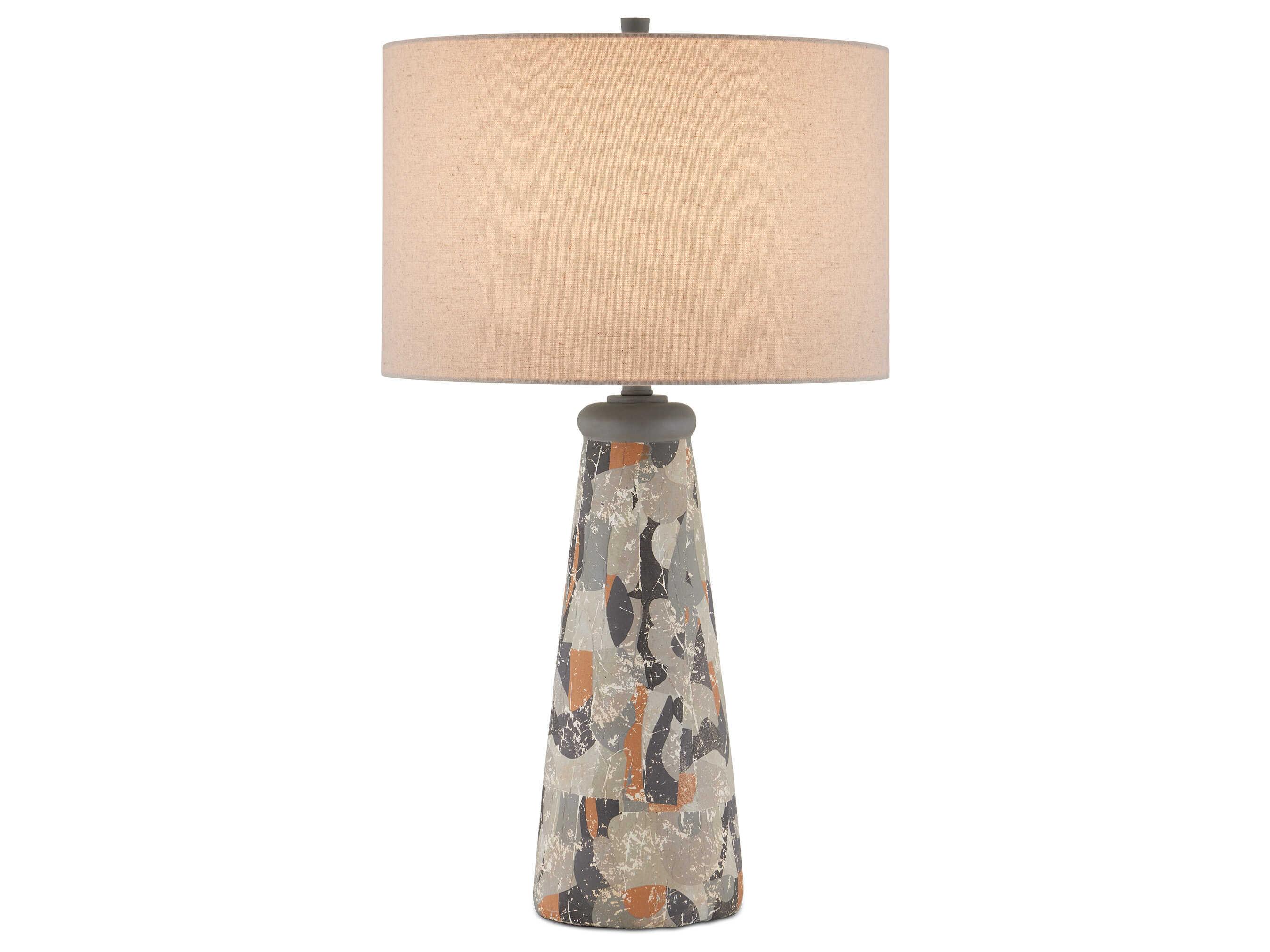 Currey & Company Oldwalls Charcoal Gray Matte Black Brown Natural Linen Buffet Lamp