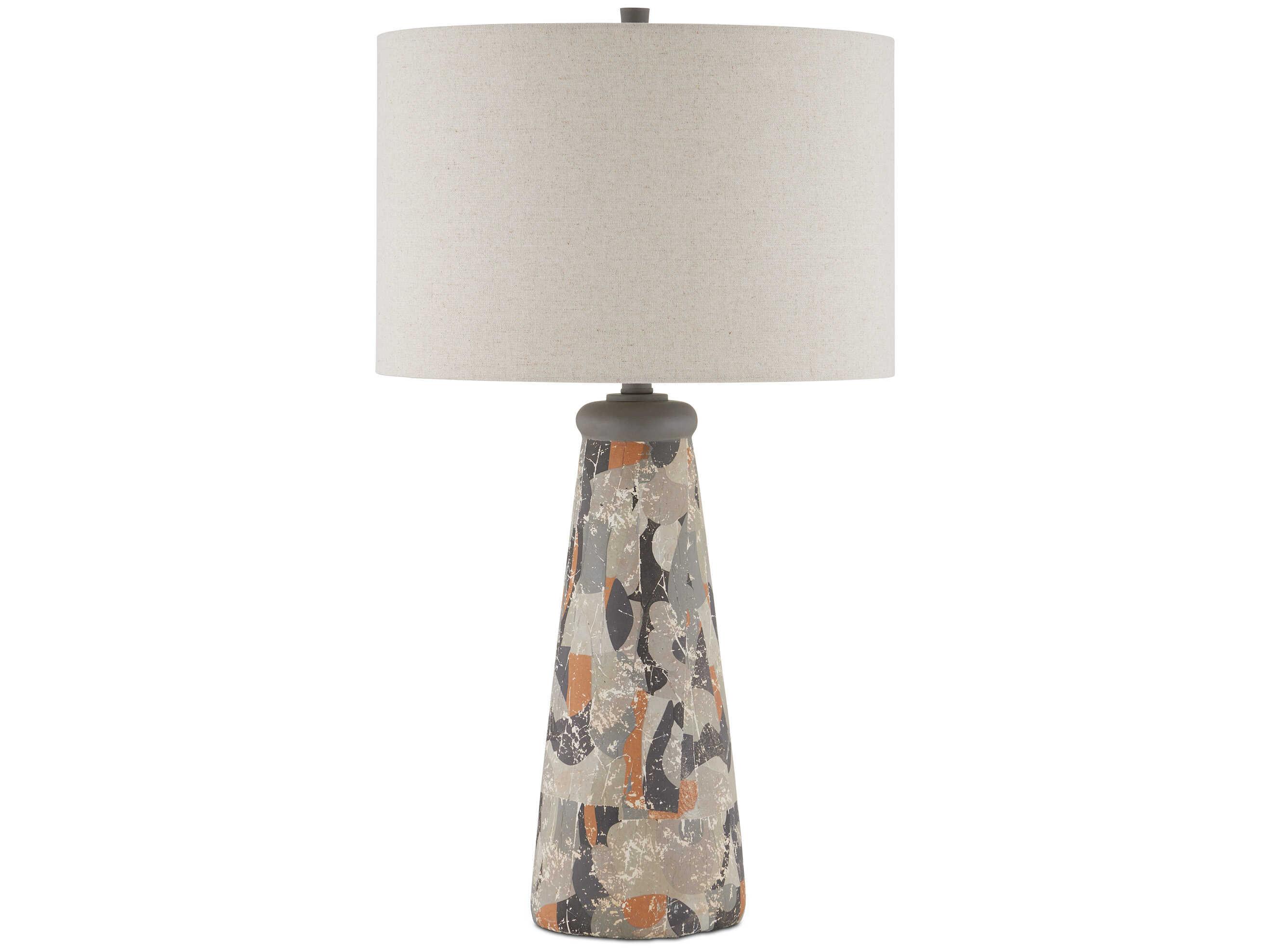 Currey & Company Oldwalls Charcoal Gray Matte Black Brown Natural Linen Buffet Lamp