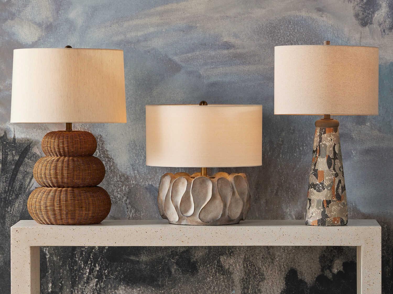 Currey & Company Oldwalls Charcoal Gray Matte Black Brown Natural Linen Buffet Lamp