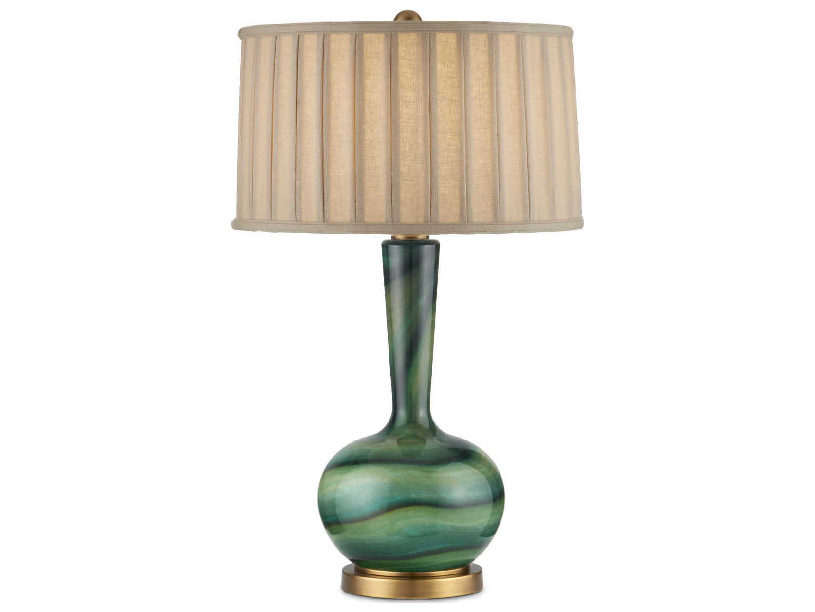 Currey & Company Lamartine Green Antique Brass Beige Linen Buffet Lamp