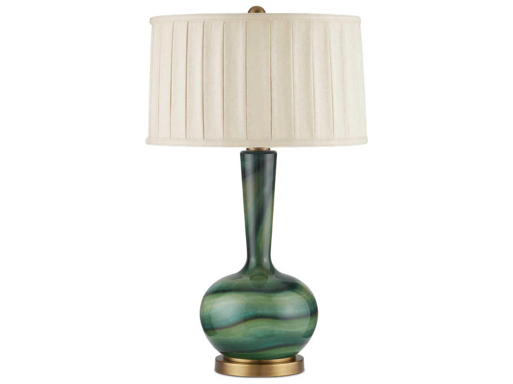 Currey & Company Lamartine Green Antique Brass Beige Linen Buffet Lamp