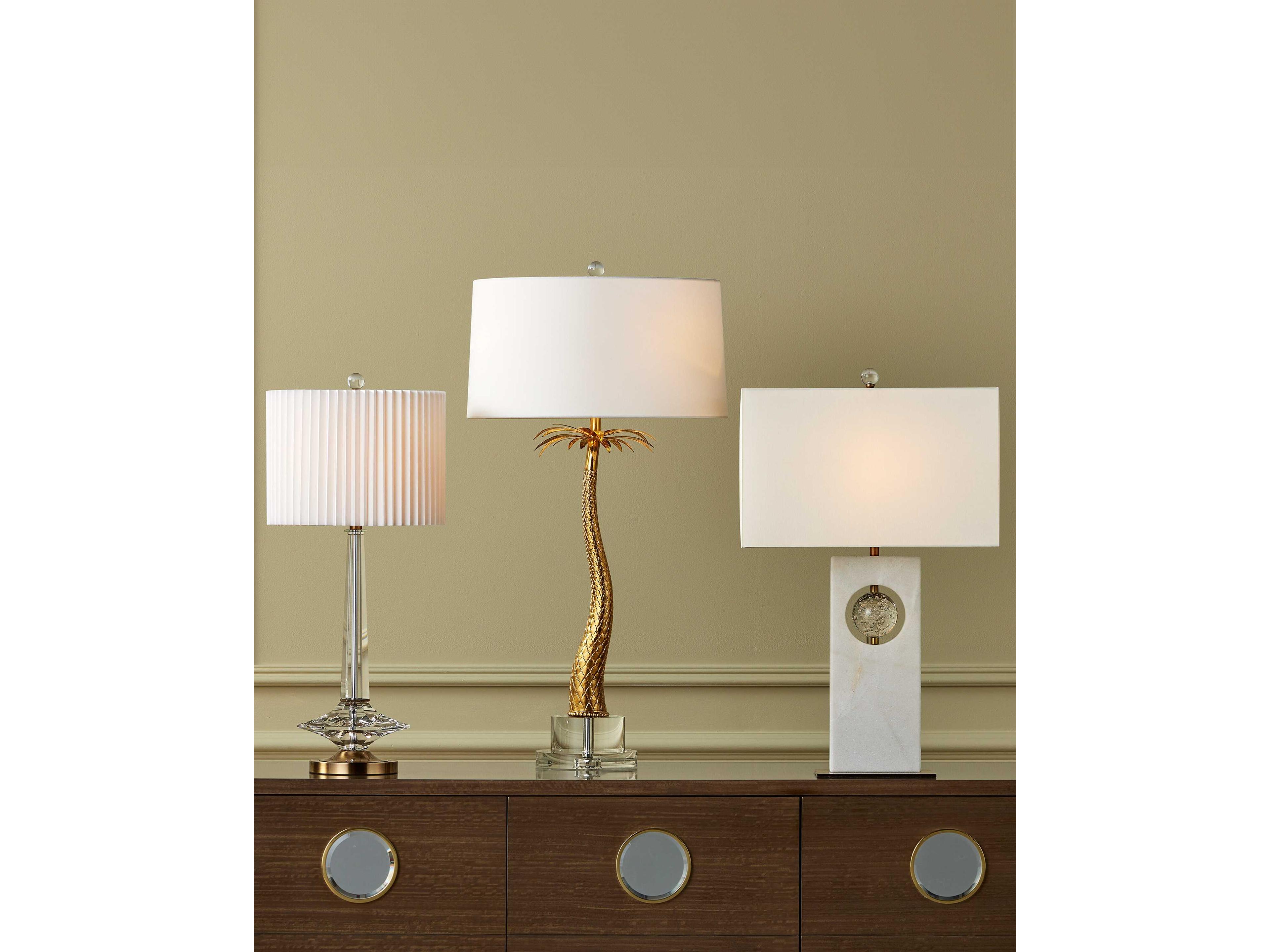 Currey & Company Anton Clear Antique Brass White Shantung Rayon Buffet Lamp