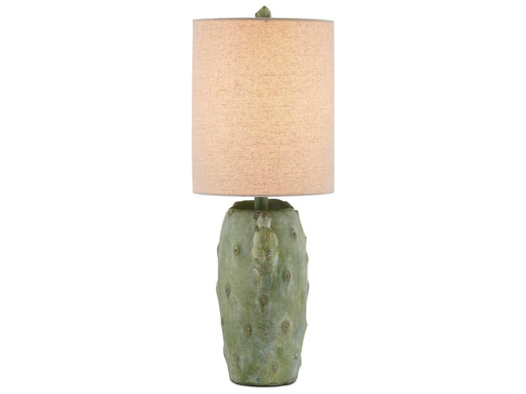 Currey & Company Cactus Antiqued Green Natural Linen Buffet Lamp