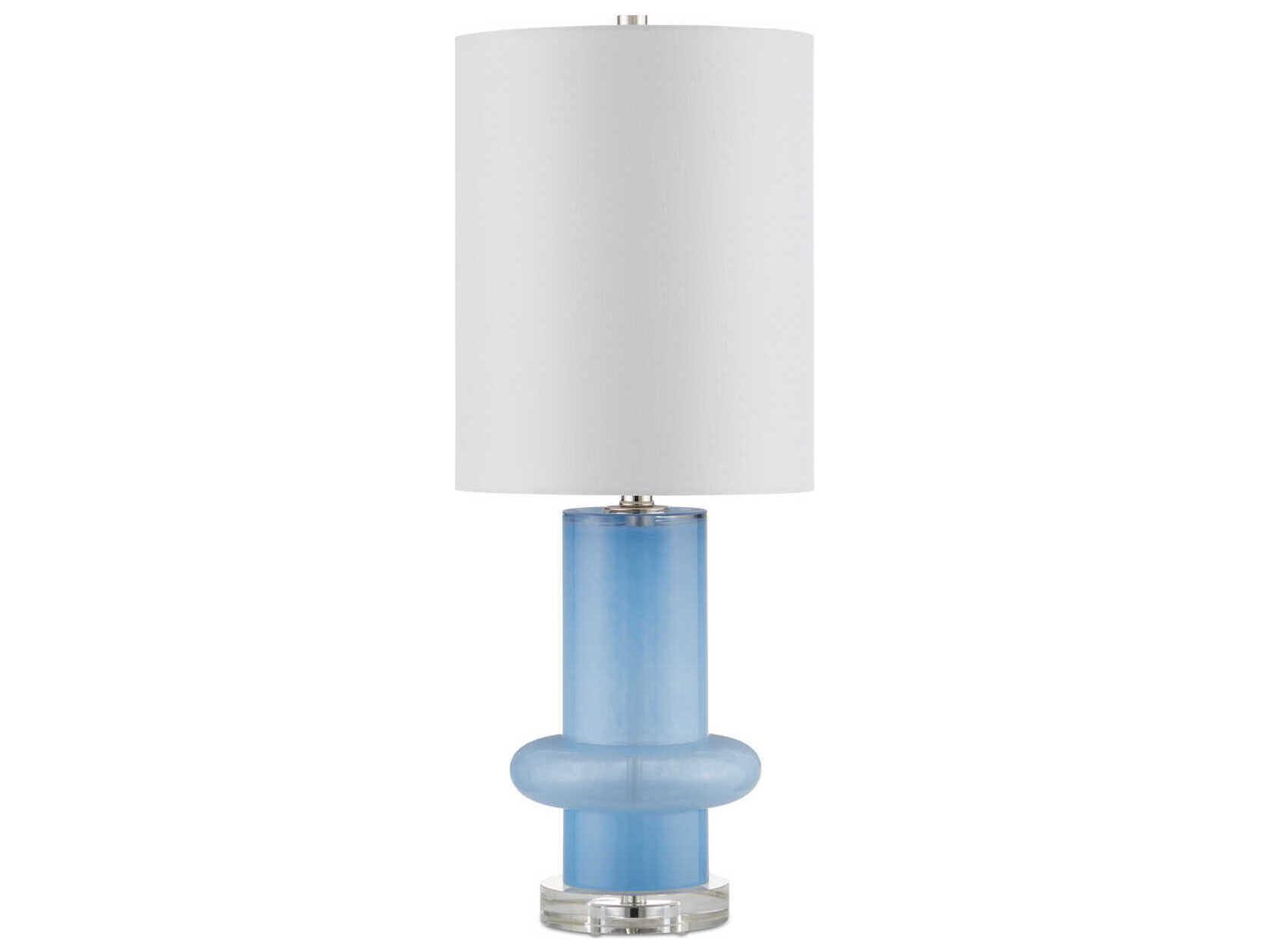 Currey & Company Aquaviva Blue Polished Nickel White Linen Buffet Lamp