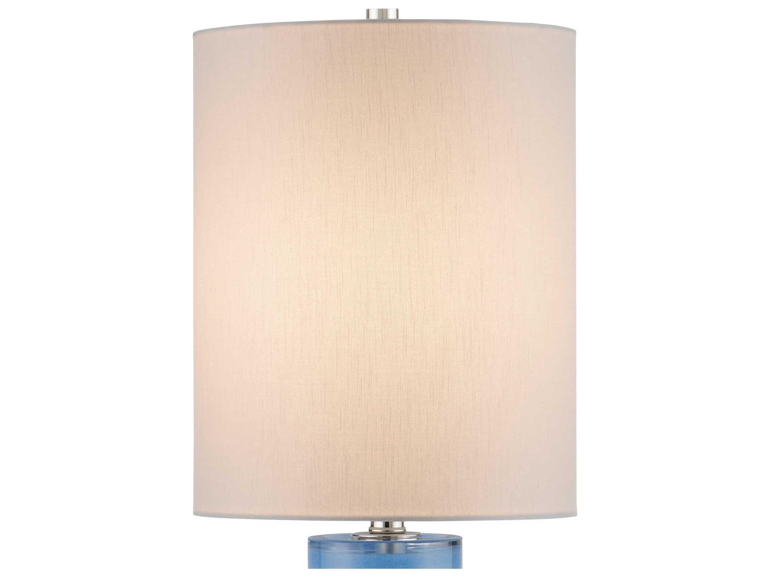 Currey & Company Aquaviva Blue Polished Nickel White Linen Buffet Lamp