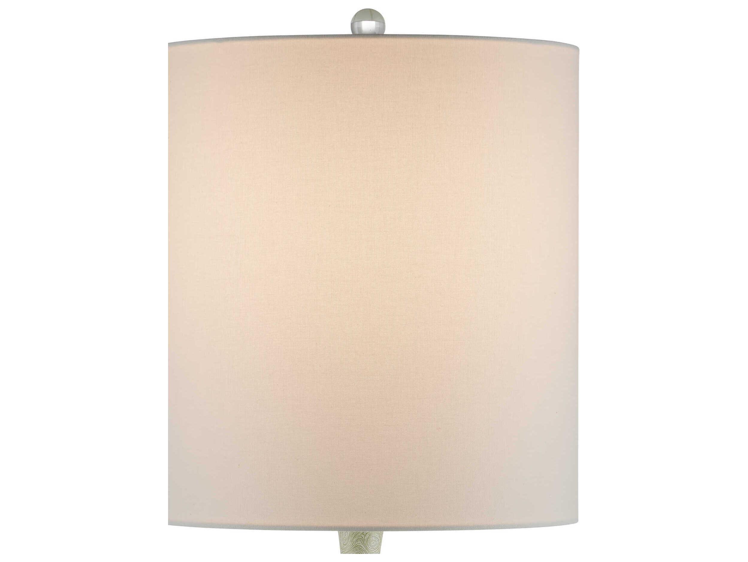 Currey & Company Verdure Green Satin Nickel Light Beige Linen Buffet Lamp