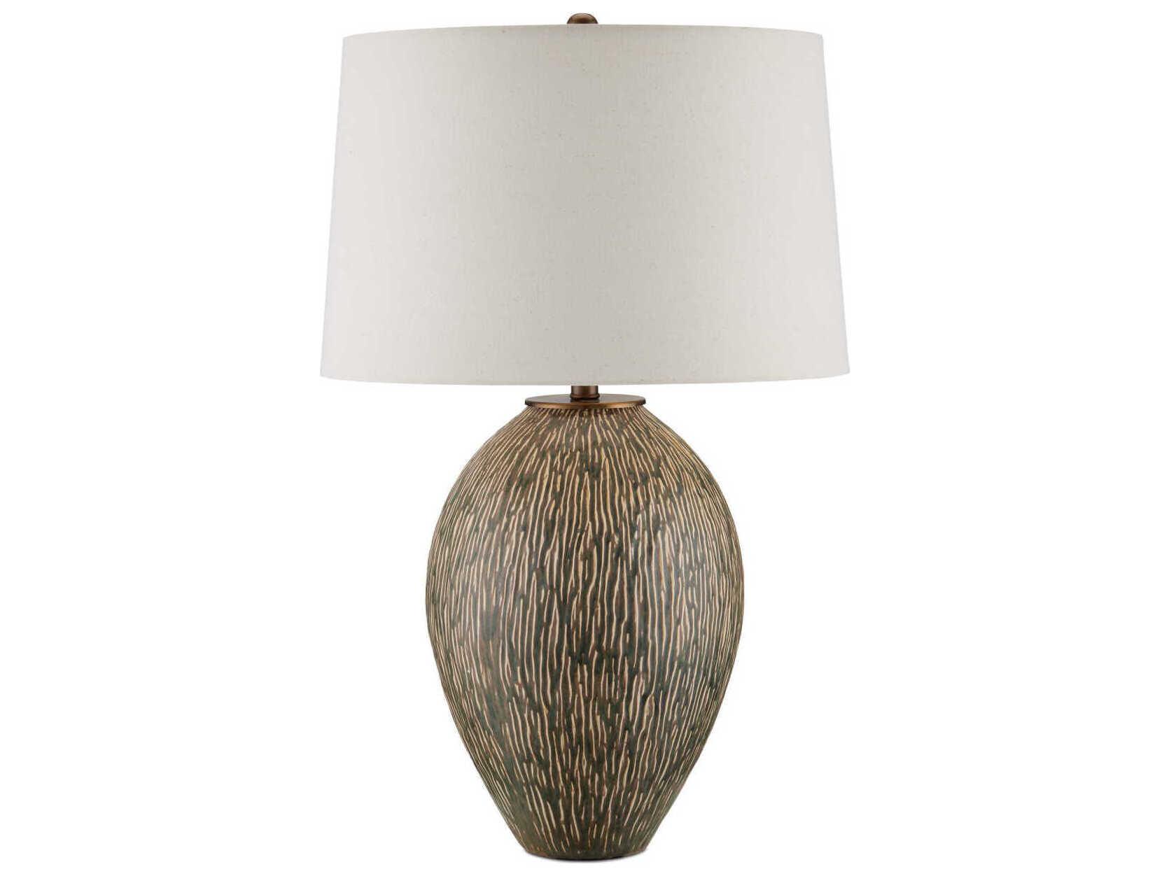 Currey & Company Hildreth Light Beige Linen Green Buffet Lamp