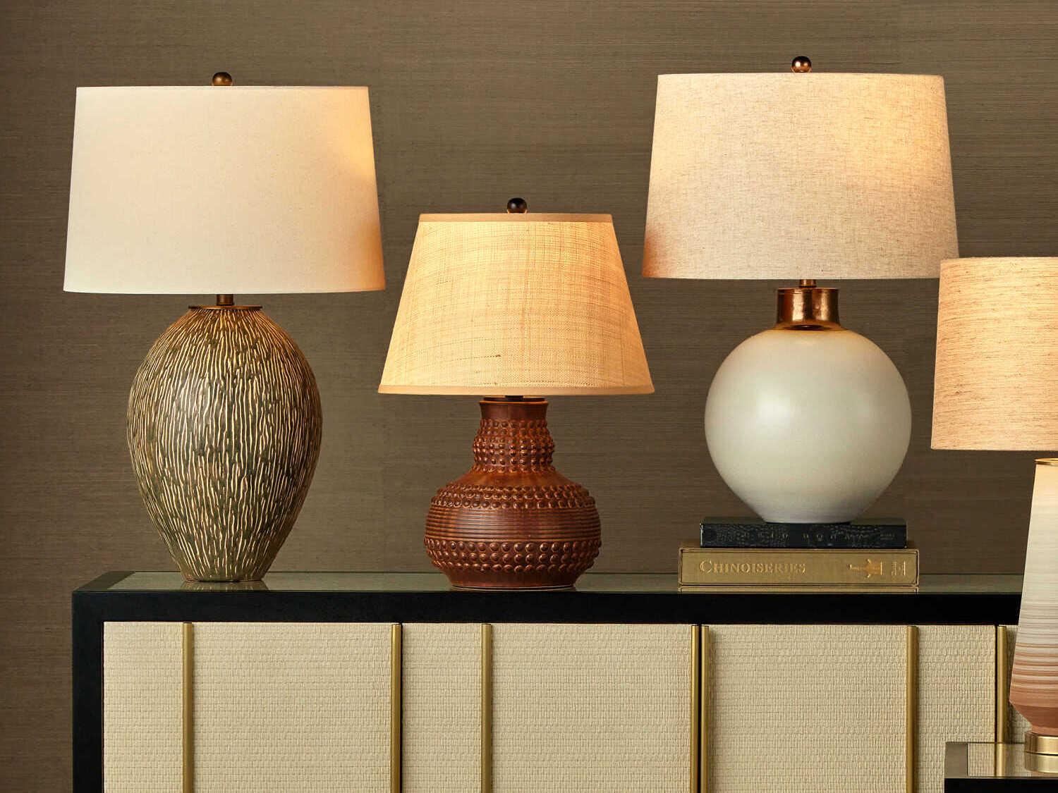 Currey & Company Hildreth Light Beige Linen Green Buffet Lamp