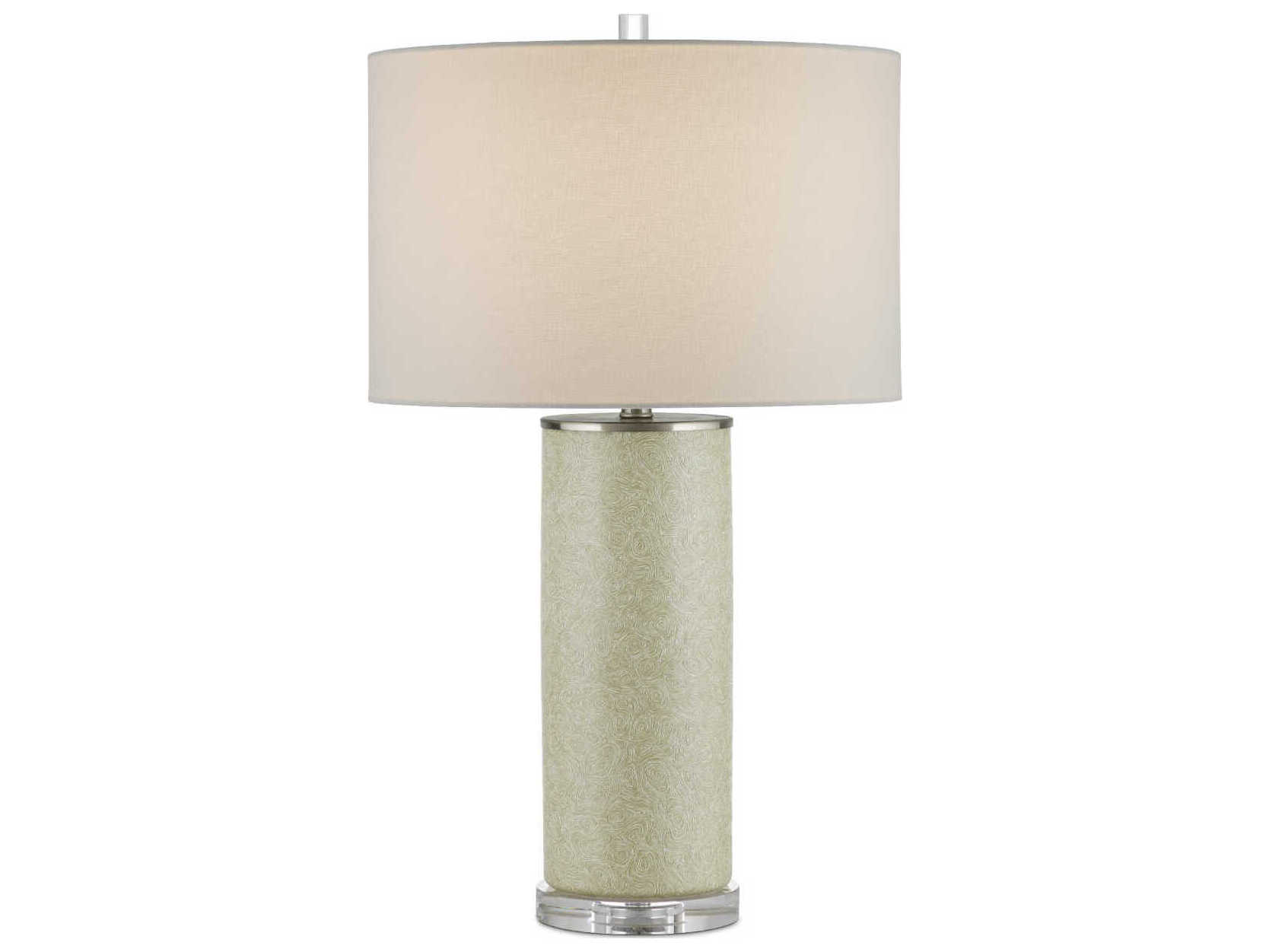 Currey & Company Verdure Green Satin Nickel Light Beige Linen Buffet Lamp