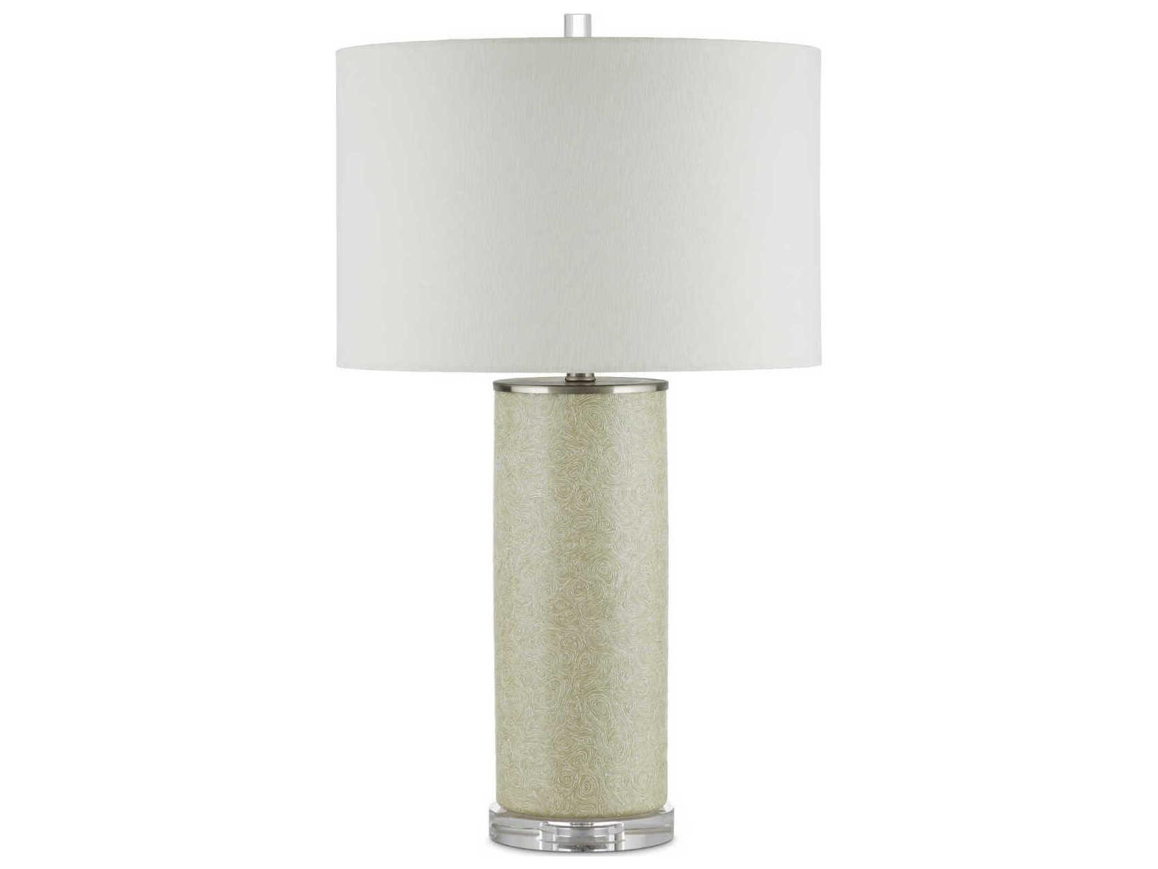 Currey & Company Verdure Green Satin Nickel Light Beige Linen Buffet Lamp