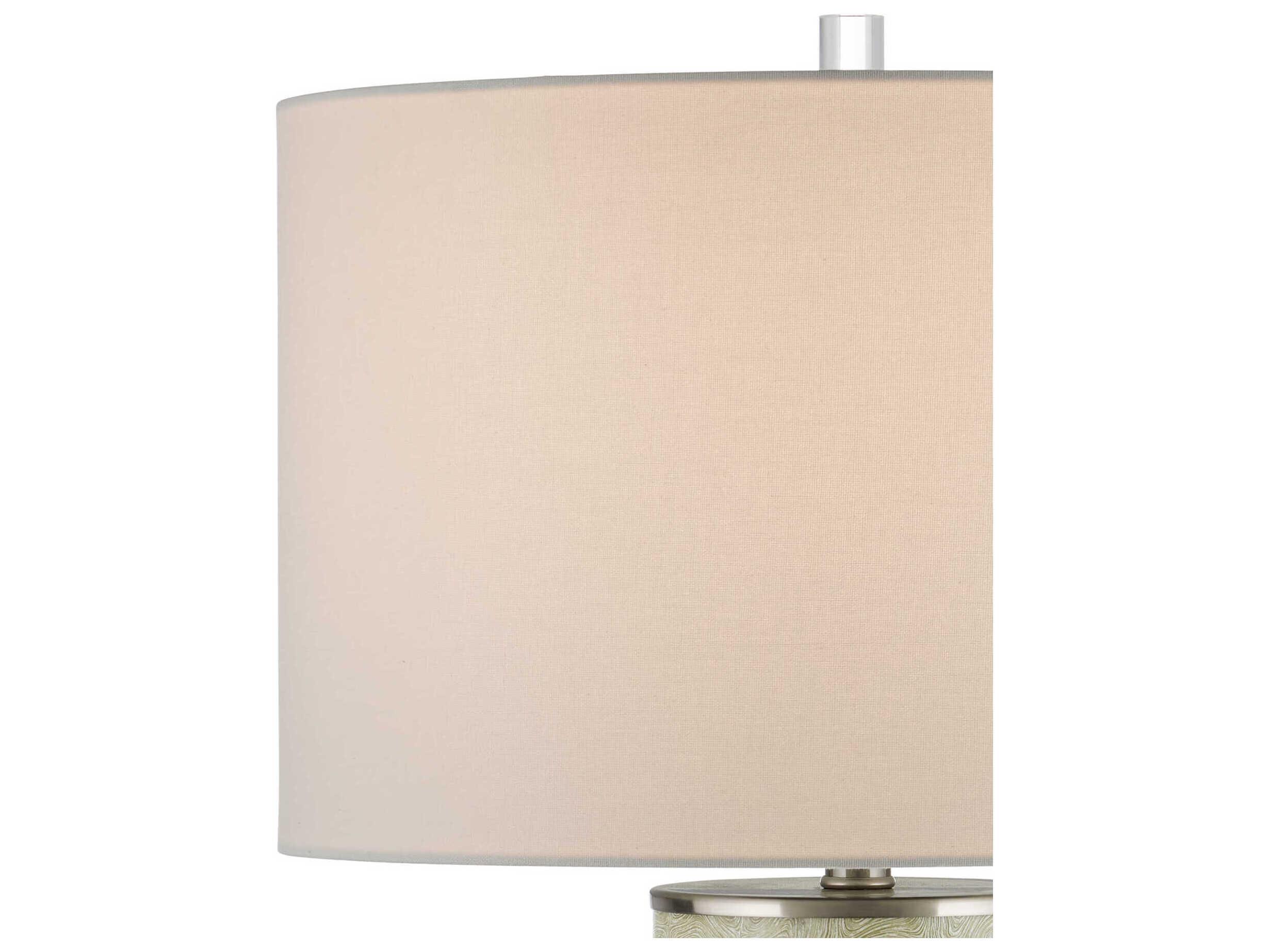 Currey & Company Verdure Green Satin Nickel Light Beige Linen Buffet Lamp