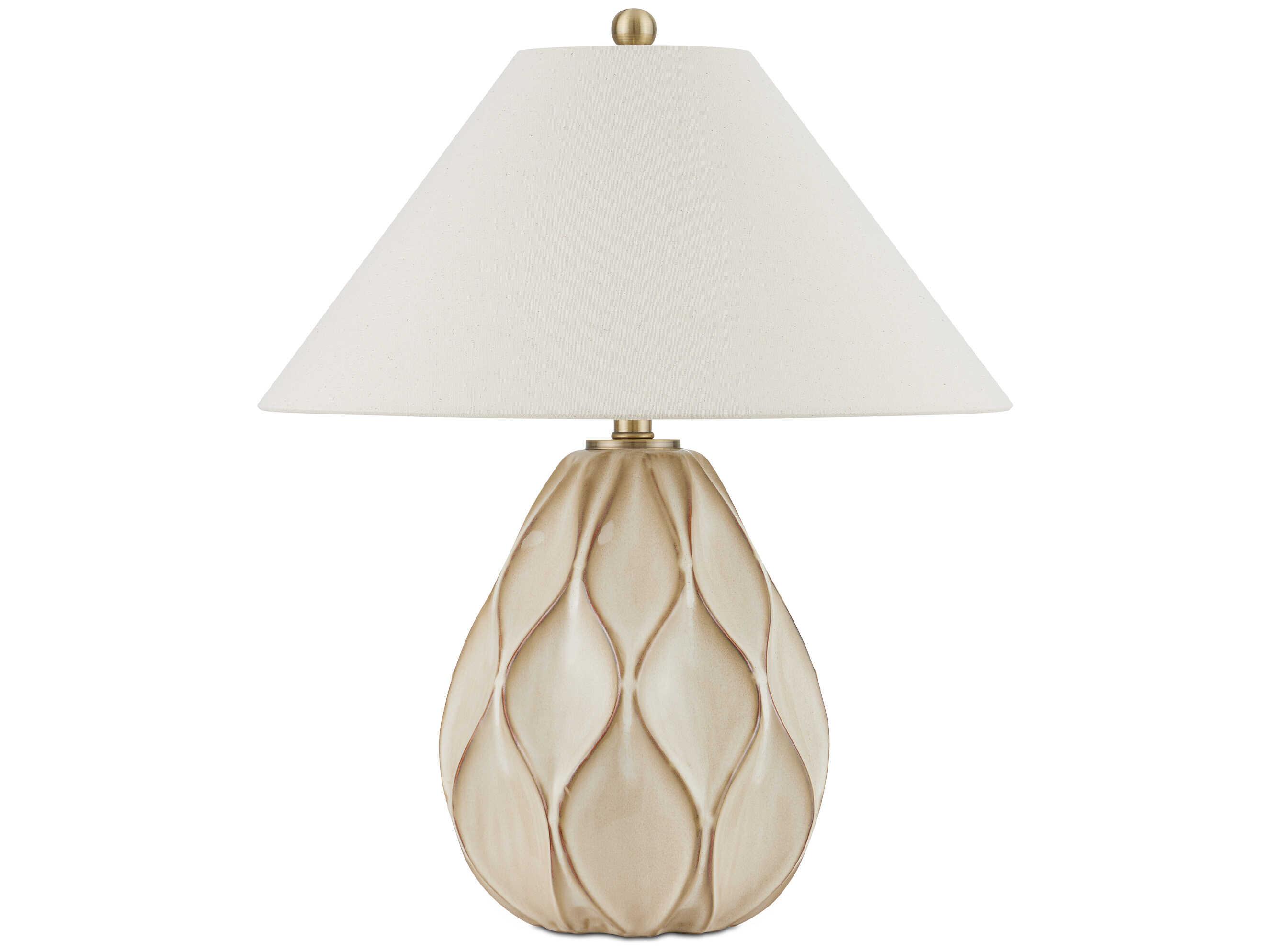 Currey & Company Edgemoor Beige Dark Brown Light Antique Brass Off White Table Lamp