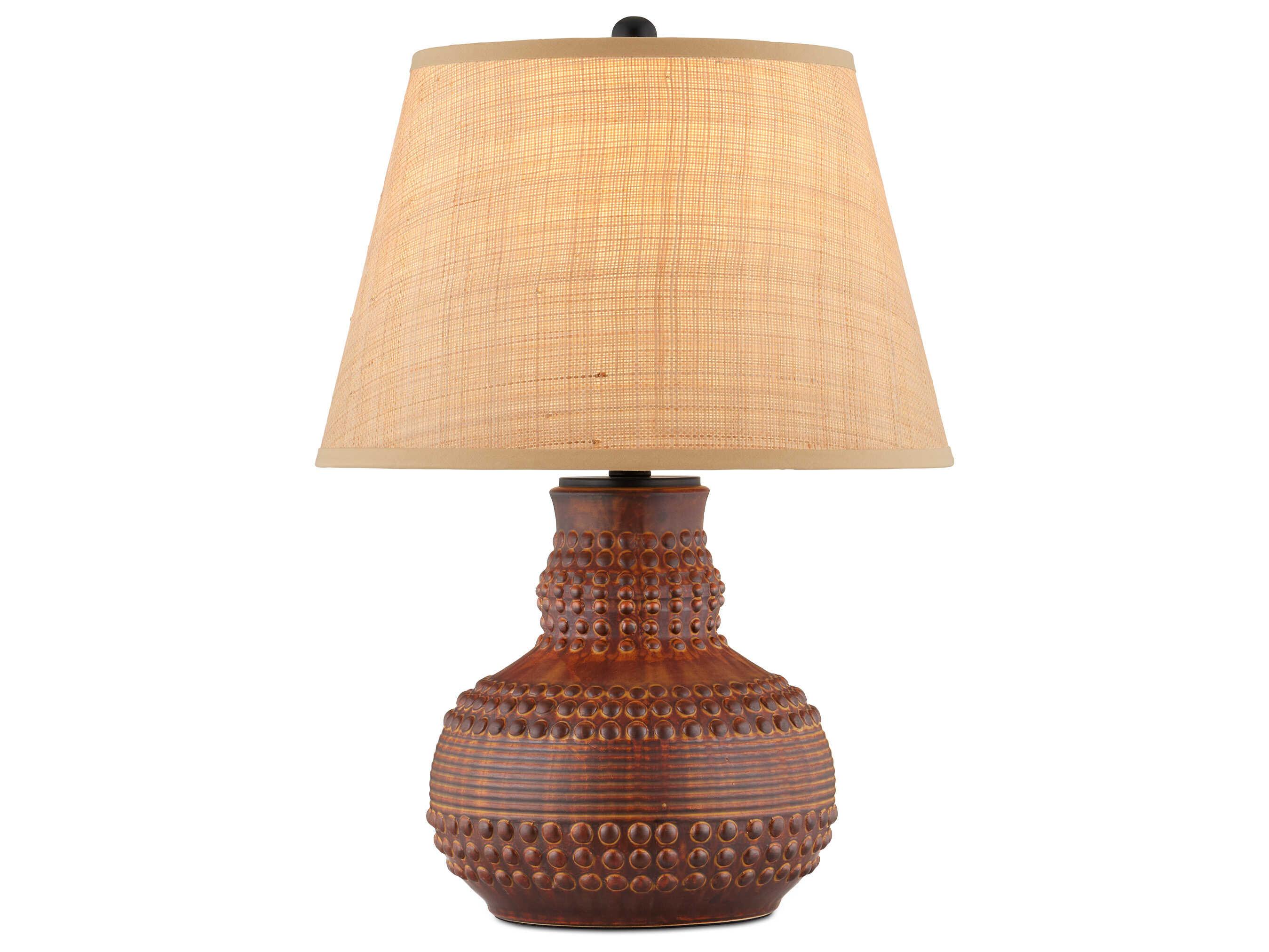 Currey & Company Atamo Dark Brown Rustic Black Natural Raffia Table Lamp