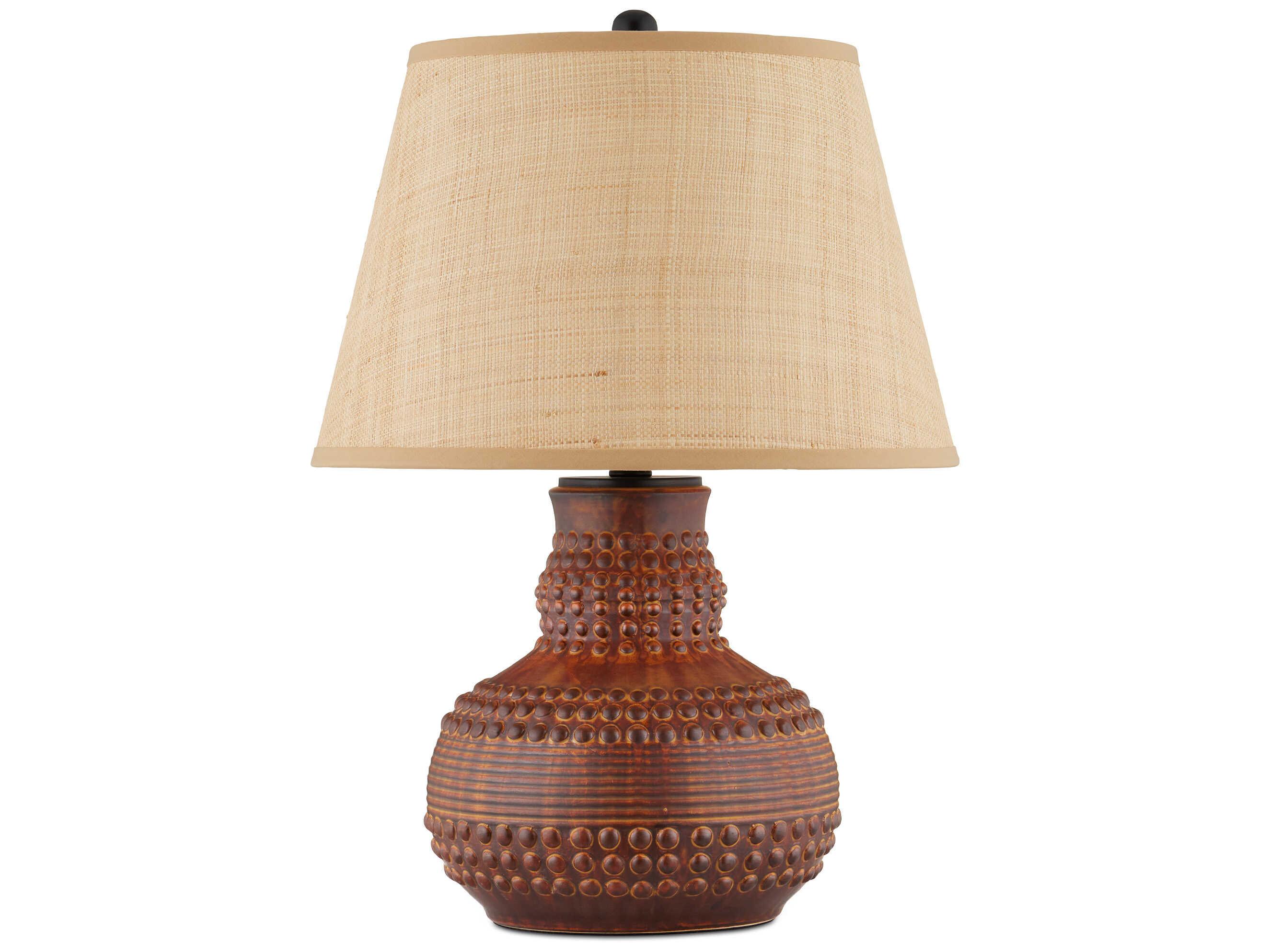 Currey & Company Atamo Dark Brown Rustic Black Natural Raffia Table Lamp