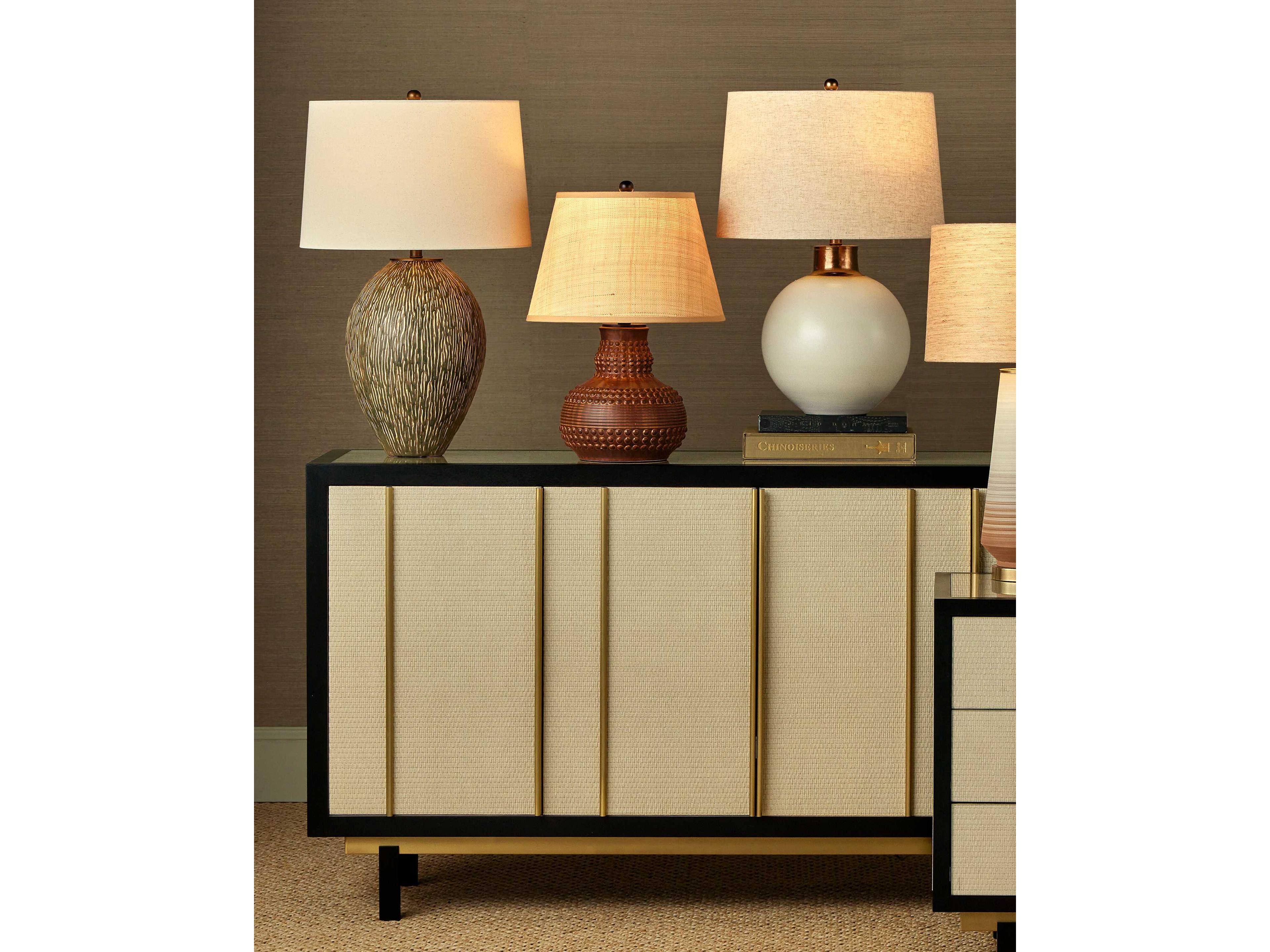 Currey & Company Atamo Dark Brown Rustic Black Natural Raffia Table Lamp