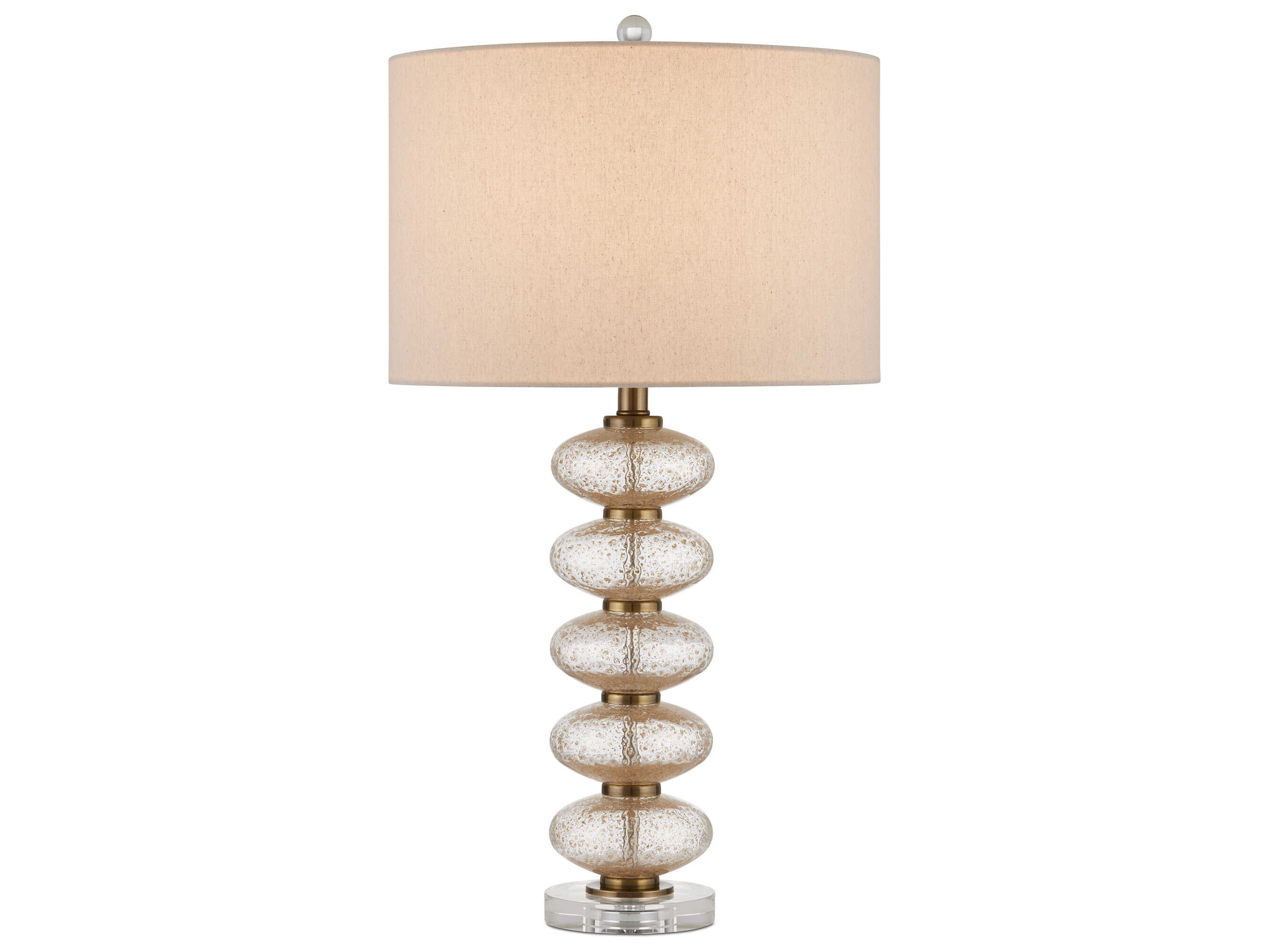 Currey & Company Zebulon Clear Gold Antique Brass Beige Linen Buffet Lamp