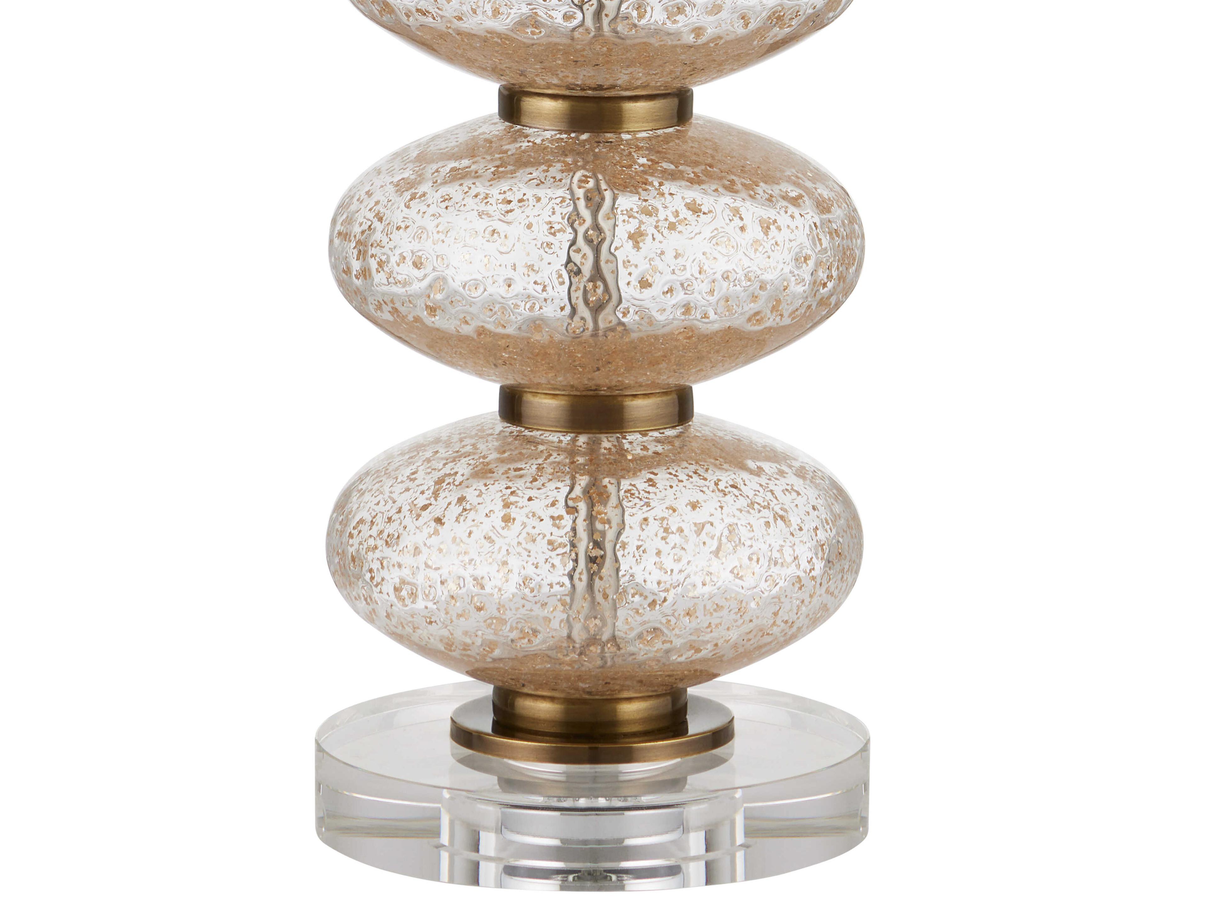 Currey & Company Zebulon Clear Gold Antique Brass Beige Linen Buffet Lamp