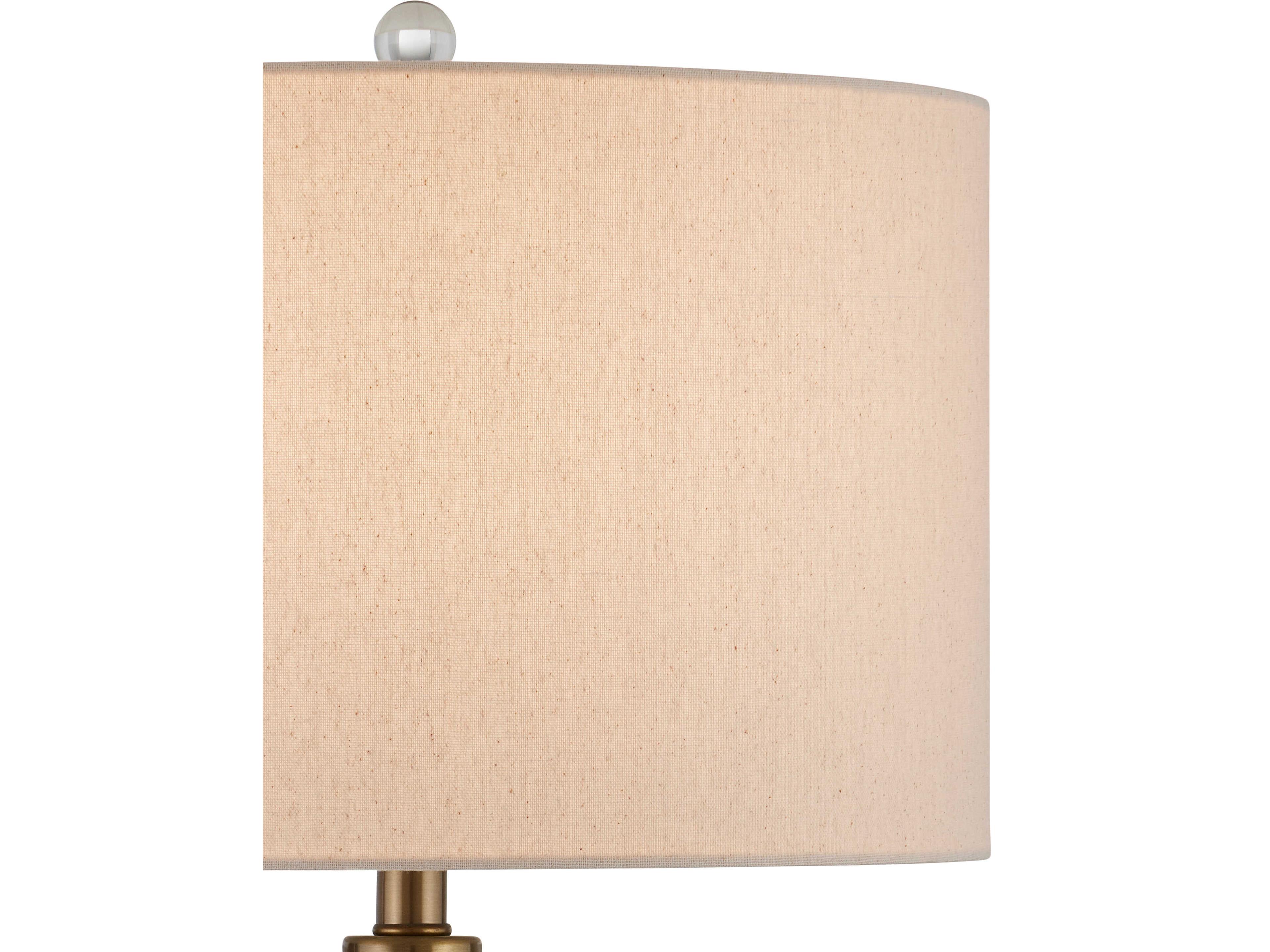 Currey & Company Zebulon Clear Gold Antique Brass Beige Linen Buffet Lamp