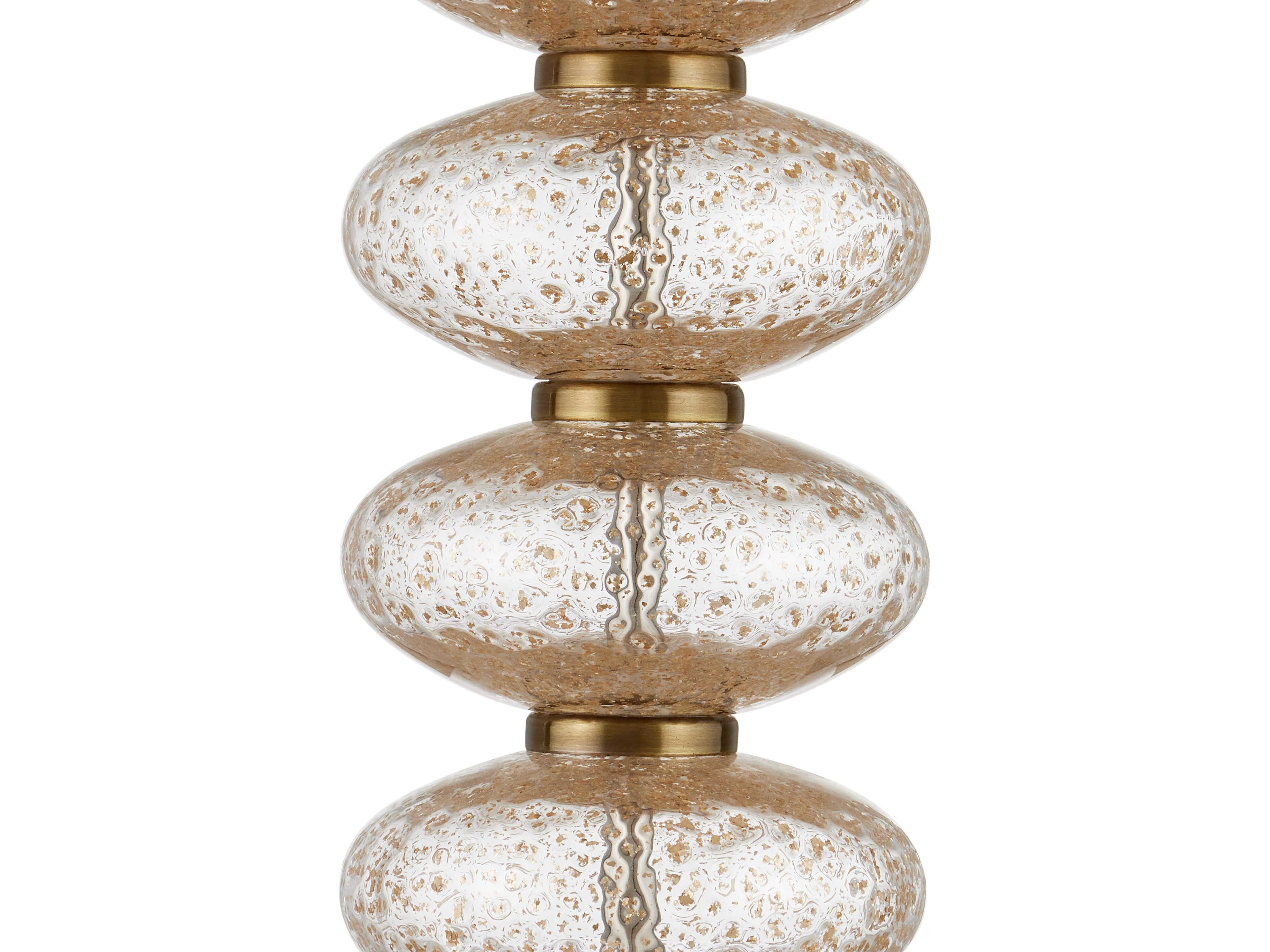 Currey & Company Zebulon Clear Gold Antique Brass Beige Linen Buffet Lamp