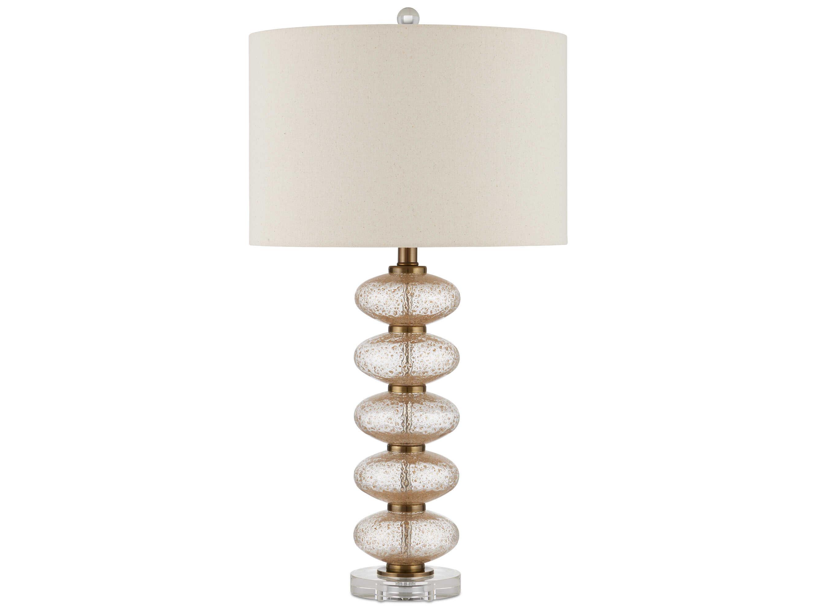 Currey & Company Zebulon Clear Gold Antique Brass Beige Linen Buffet Lamp