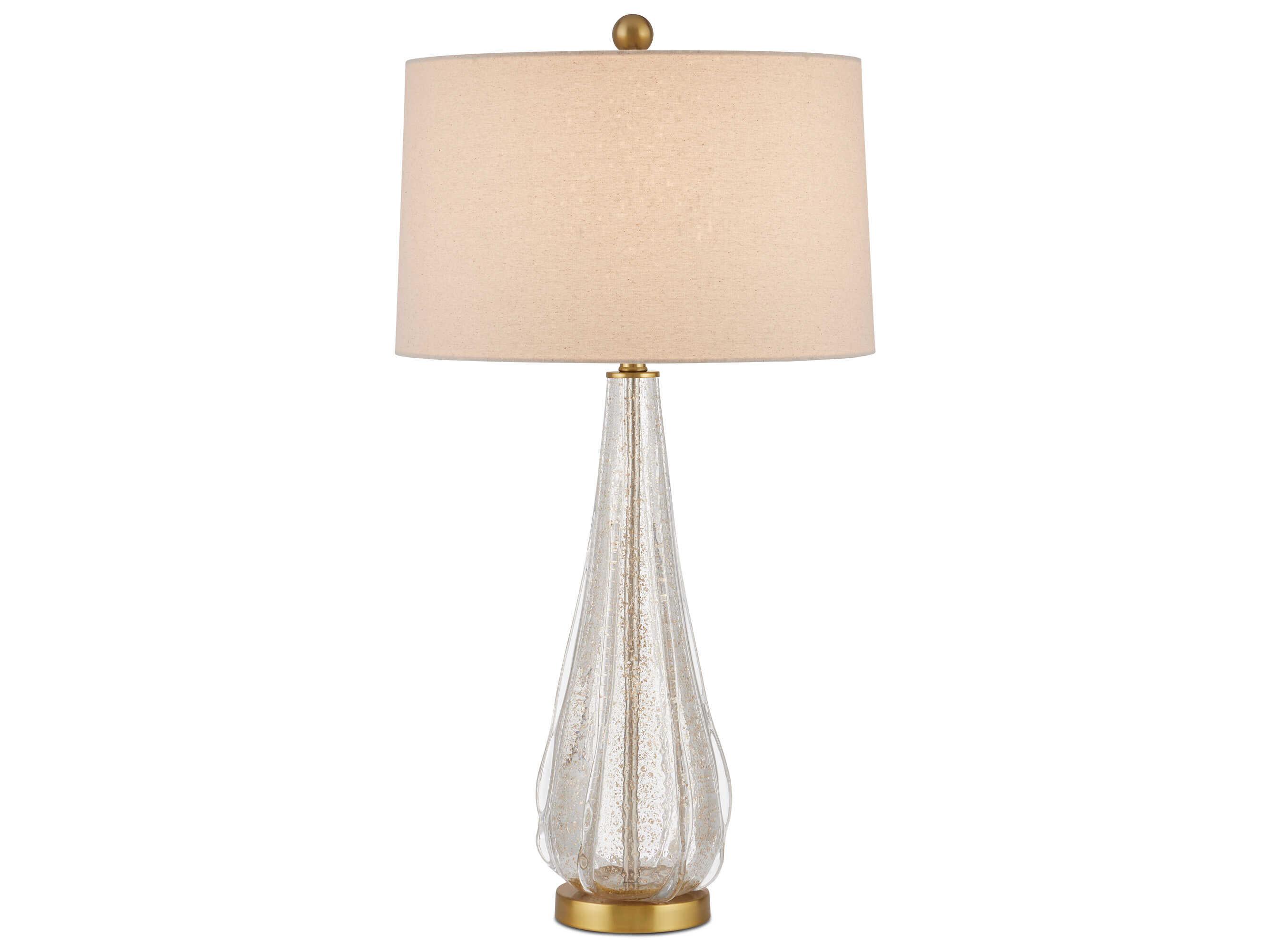 Currey & Company Zyphyrine Clear Gold Antique Brass Beige Linen Buffet Lamp