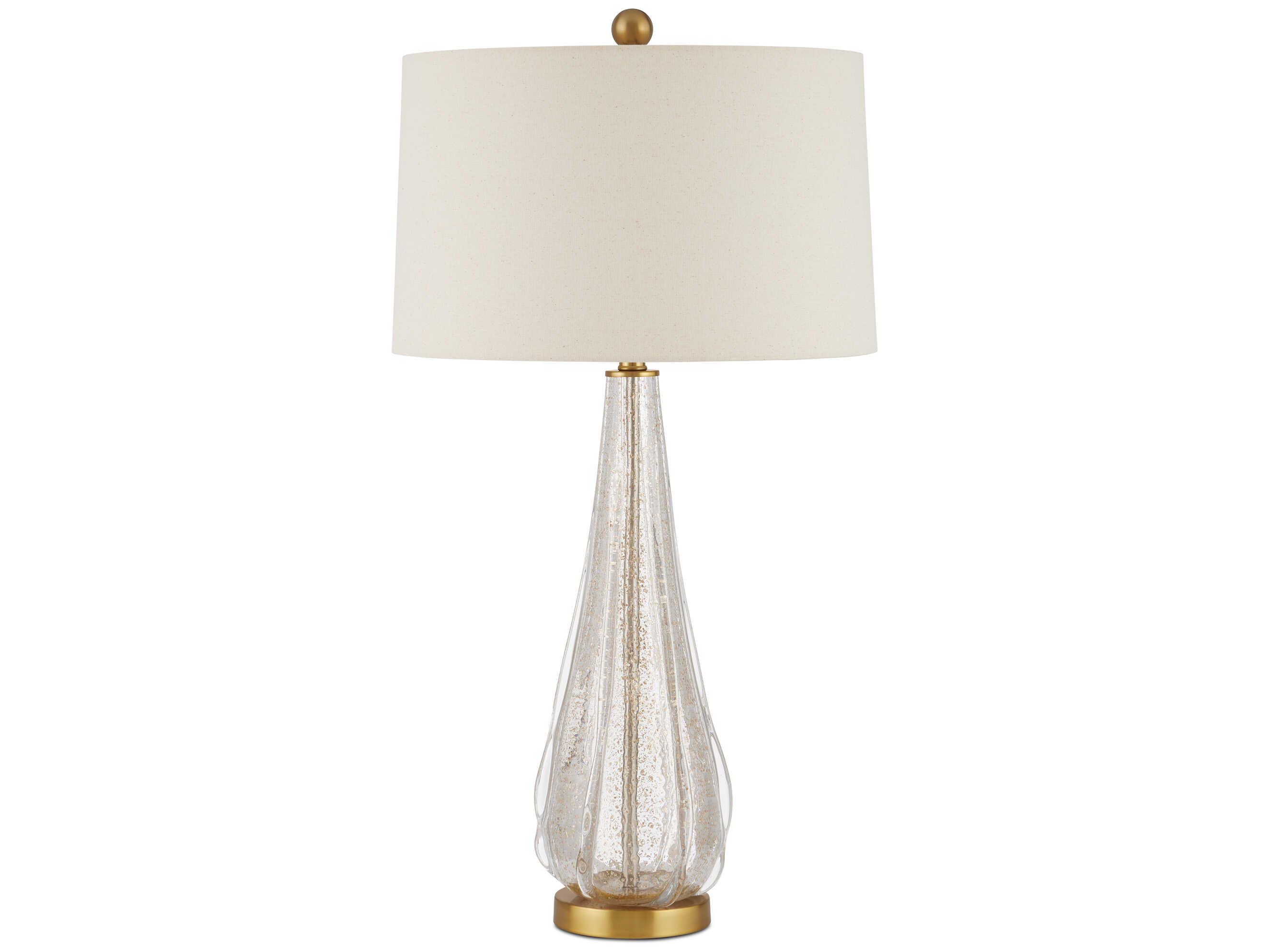 Currey & Company Zyphyrine Clear Gold Antique Brass Beige Linen Buffet Lamp