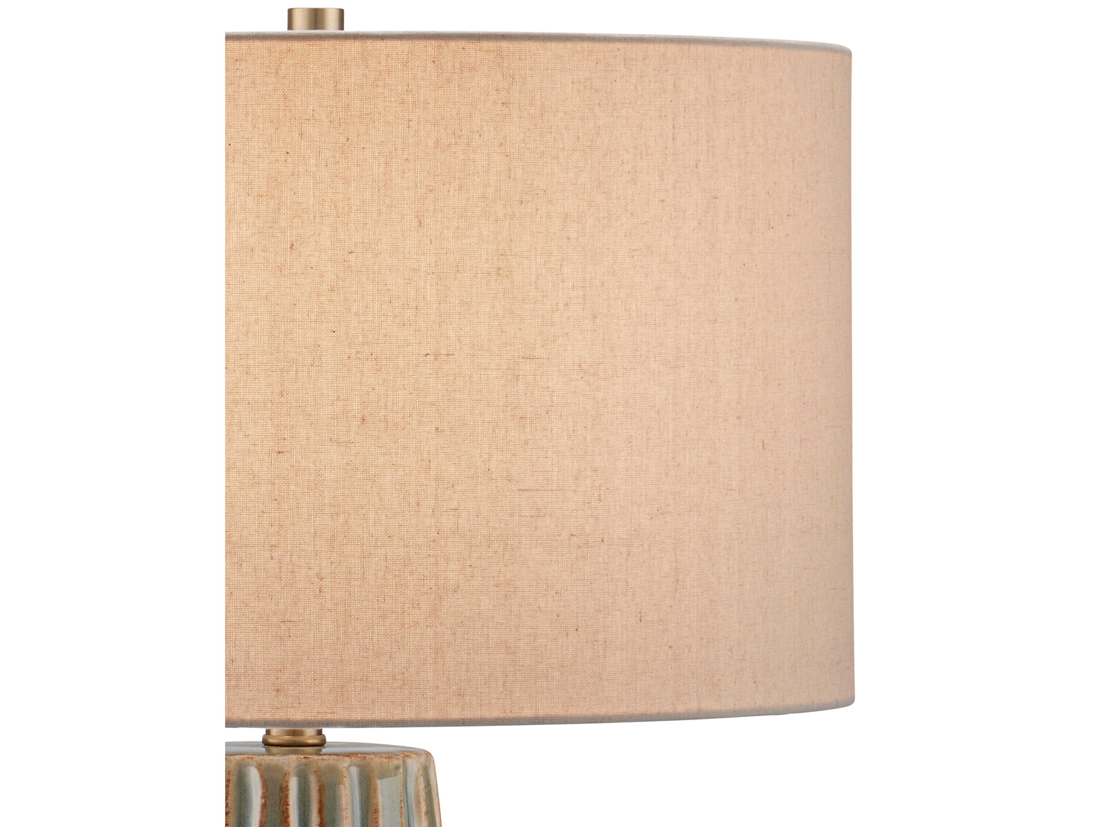 Currey & Company Water-borne Forest Reactive Antique Brass Natural Linen Green Buffet Lamp