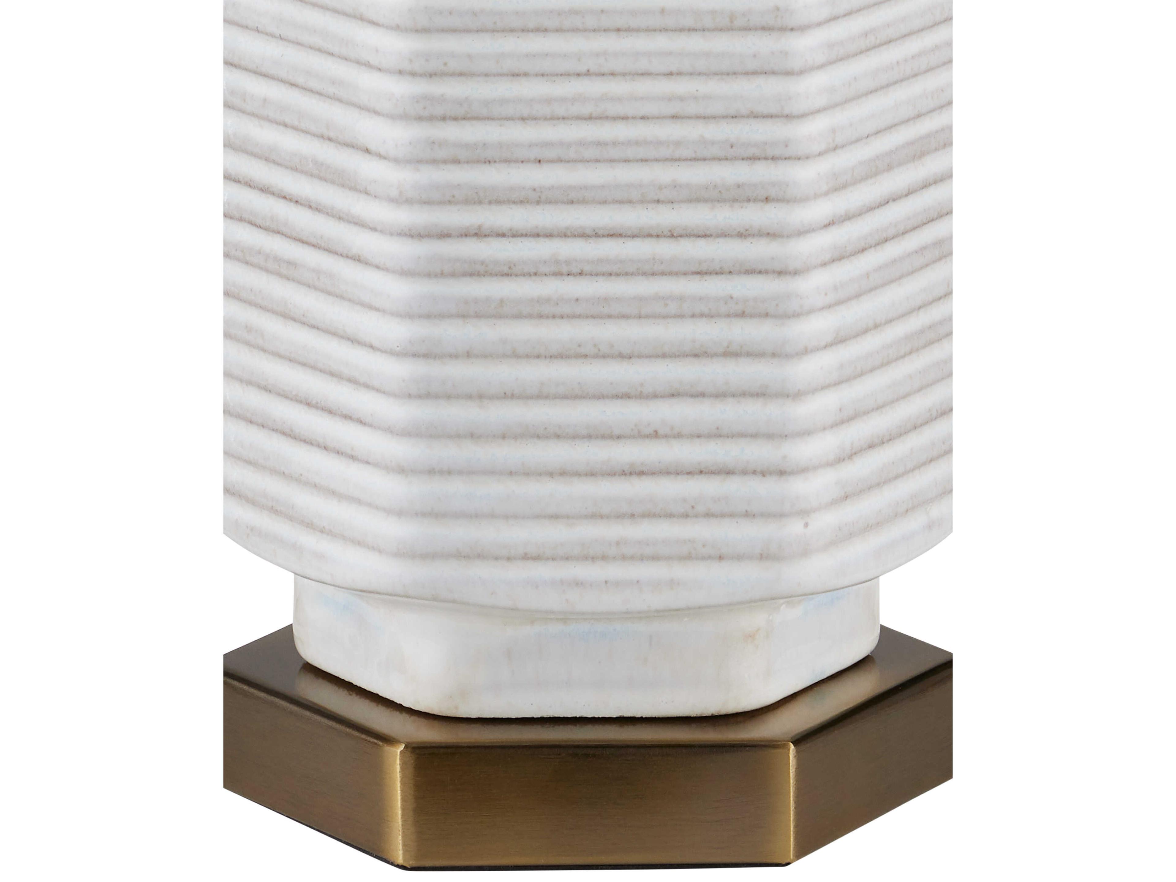 Currey & Company Glebe White Beige Blue Antique Brass Natural Linen Buffet Lamp