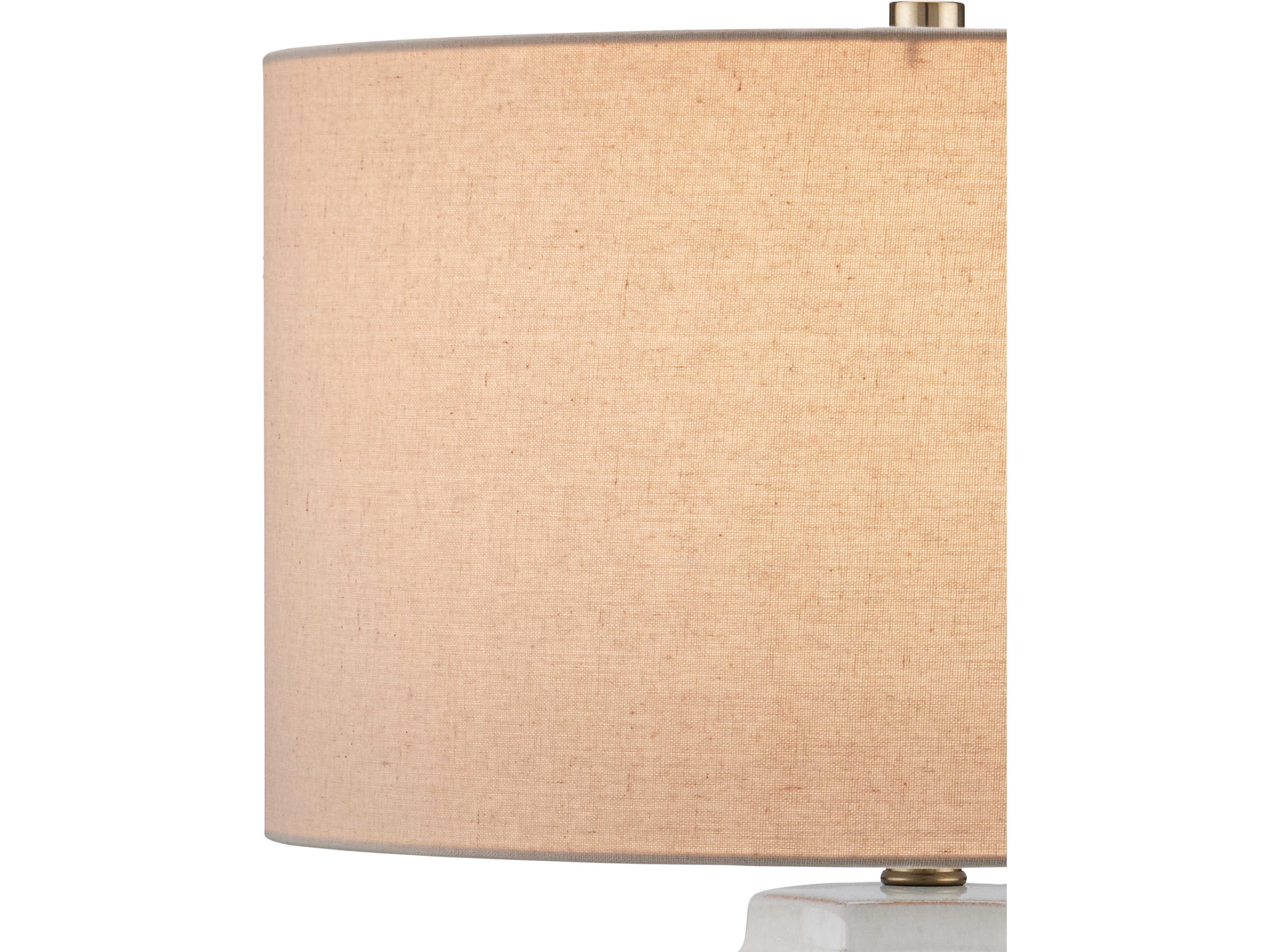 Currey & Company Glebe White Beige Blue Antique Brass Natural Linen Buffet Lamp