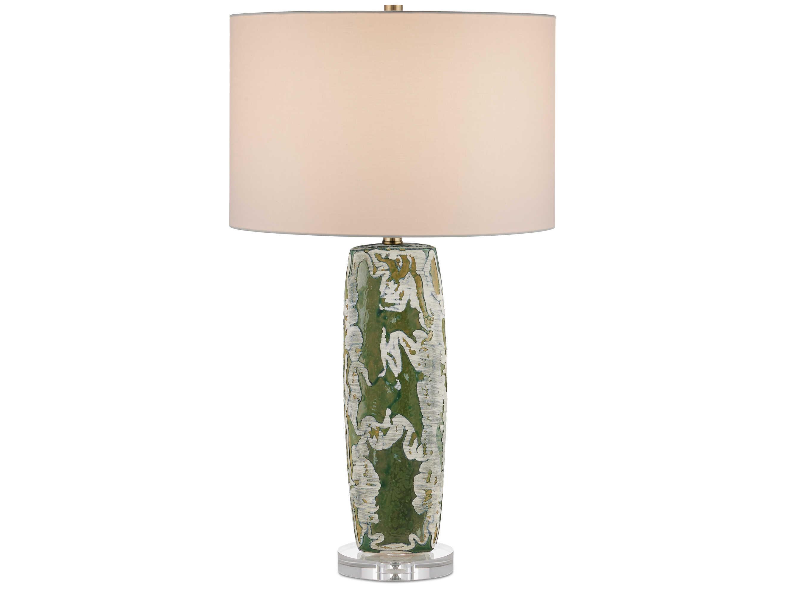 Currey & Company Zowan Matte Green Smoke Egg Shell Cotton Linen Buffet Lamp