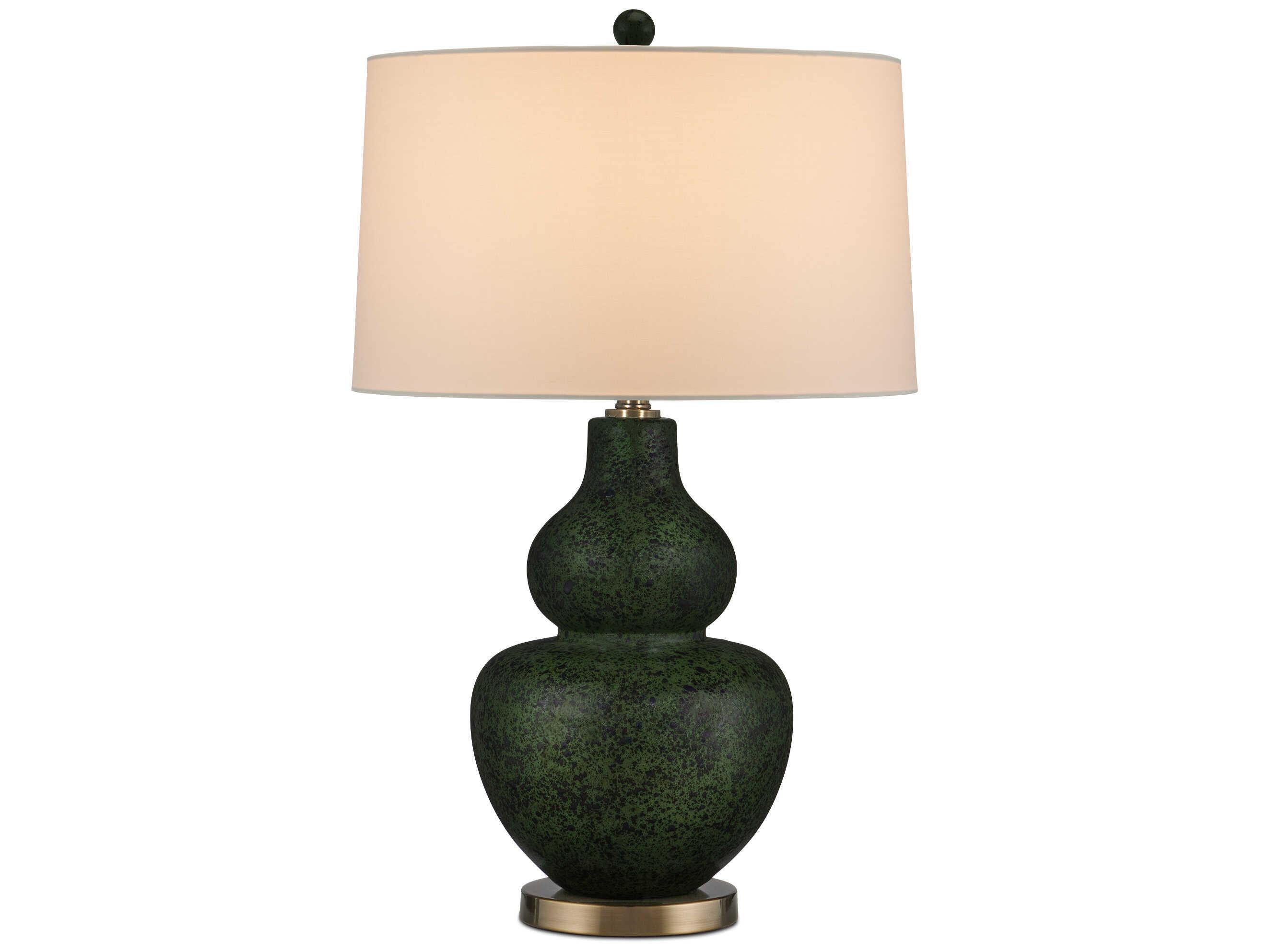 Currey & Company Kinnaird Moss Green Antique Brass Egg Shell Cotton Linen Buffet Lamp