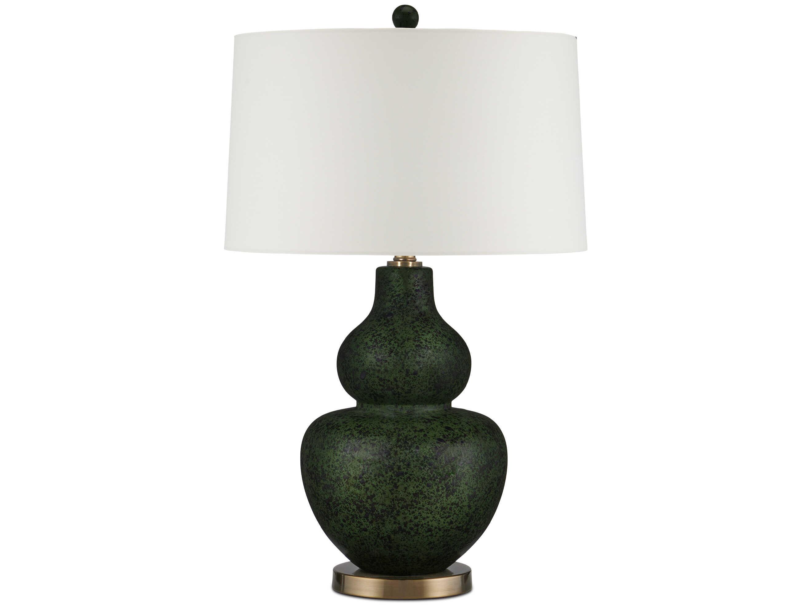 Currey & Company Kinnaird Moss Green Antique Brass Egg Shell Cotton Linen Buffet Lamp