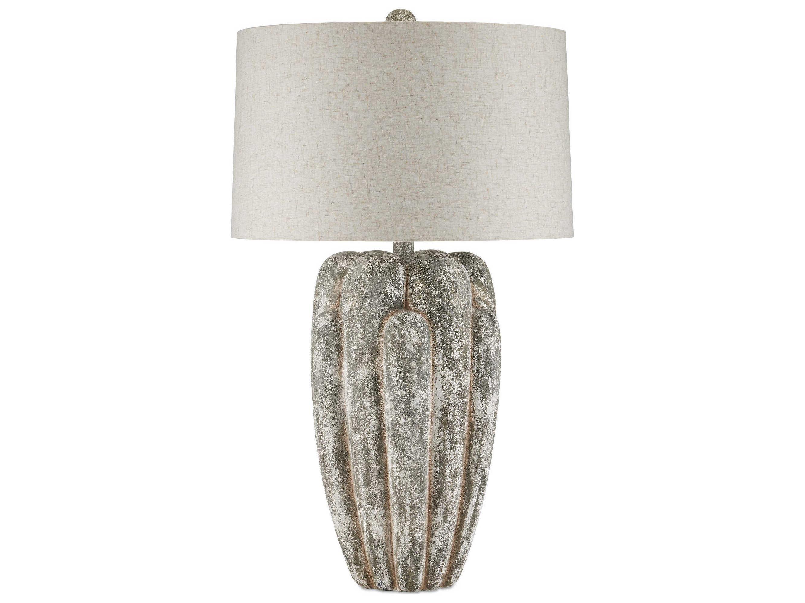 Currey & Company Buttress Dark Gray White Texture Light Natural Linen Buffet Lamp