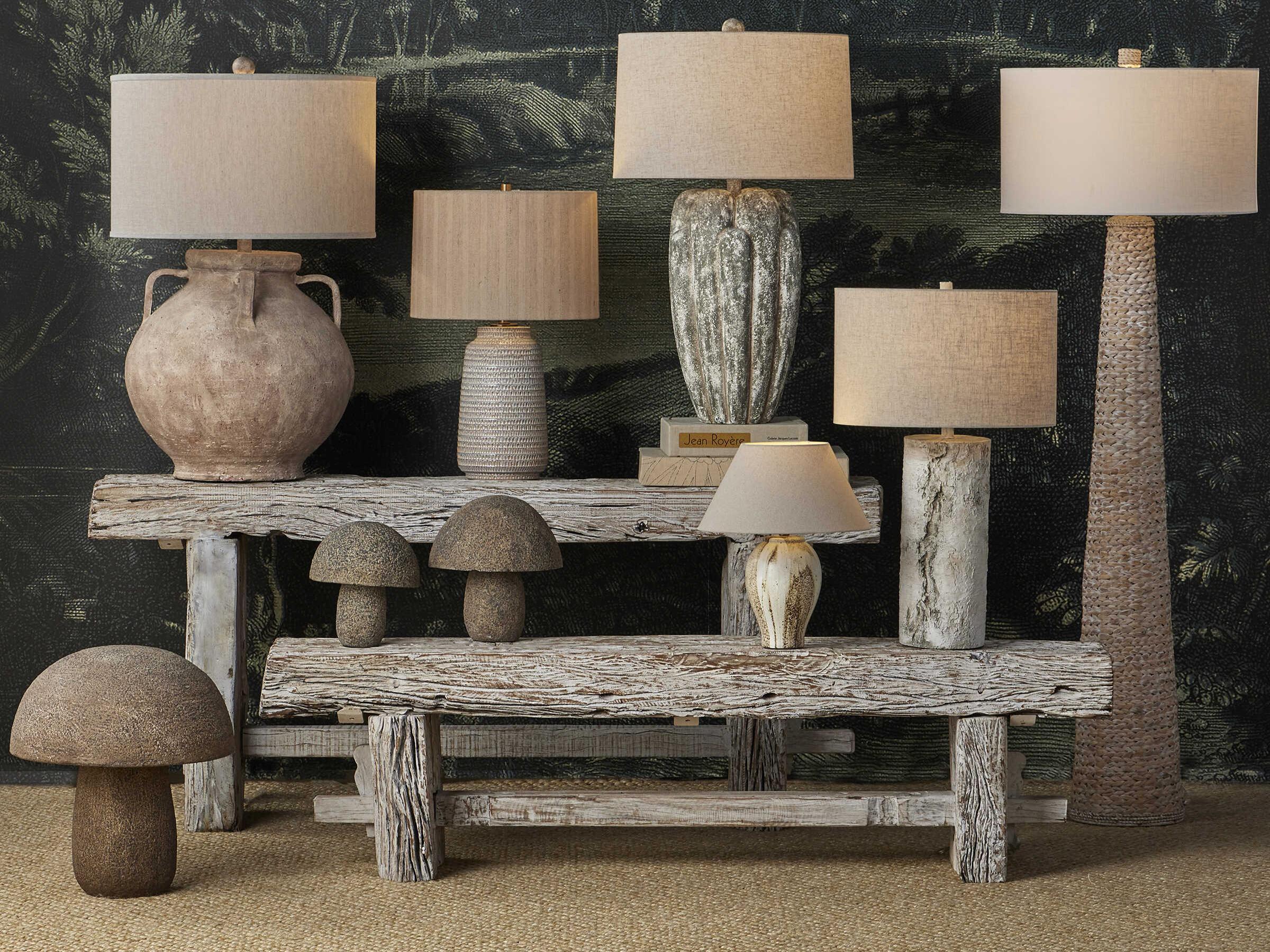 Currey & Company Buttress Dark Gray White Texture Light Natural Linen Buffet Lamp